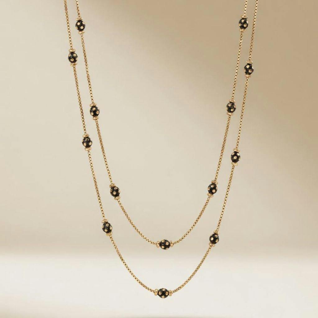 The Colourful Aura Gold/Black Plated Double Layer Dotted Bead Necklace 18 Inch