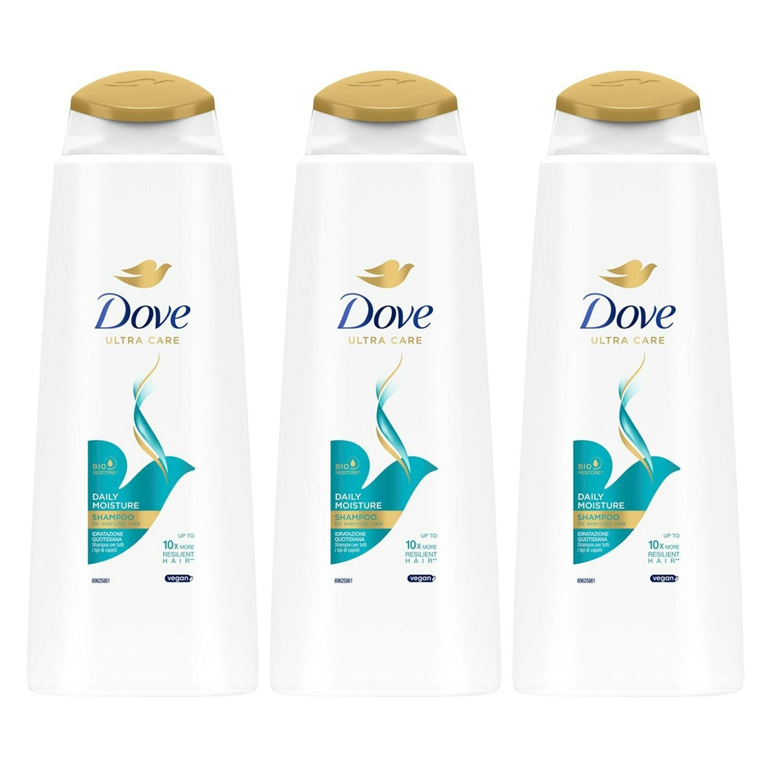 Dove Ultra Care Shampoo - Daily Moisture 3X400 Ml, Bio Restore Technology