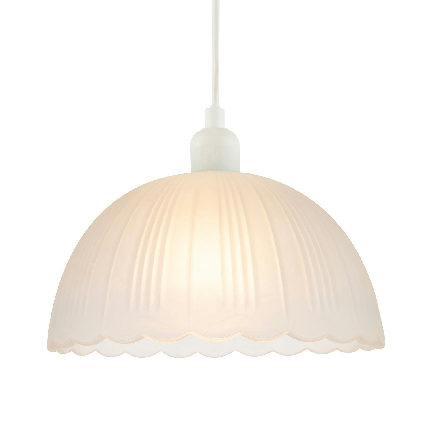 Happy Homewares White Classic Frosted Pendant Shade With Fluted Edge And Etched Lines