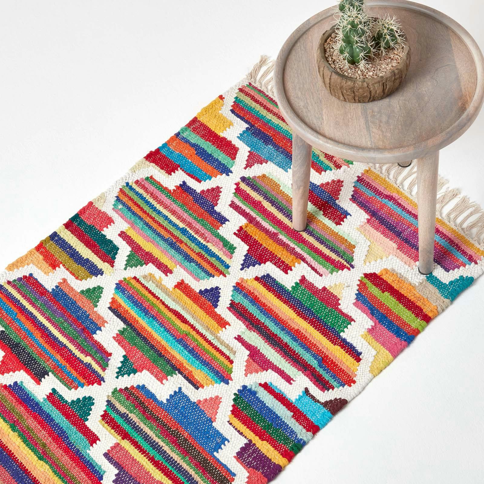 Homescapes White Amsterdam Handwoven Cotton Chindi Kilim Rug - 66 X 200 Cm