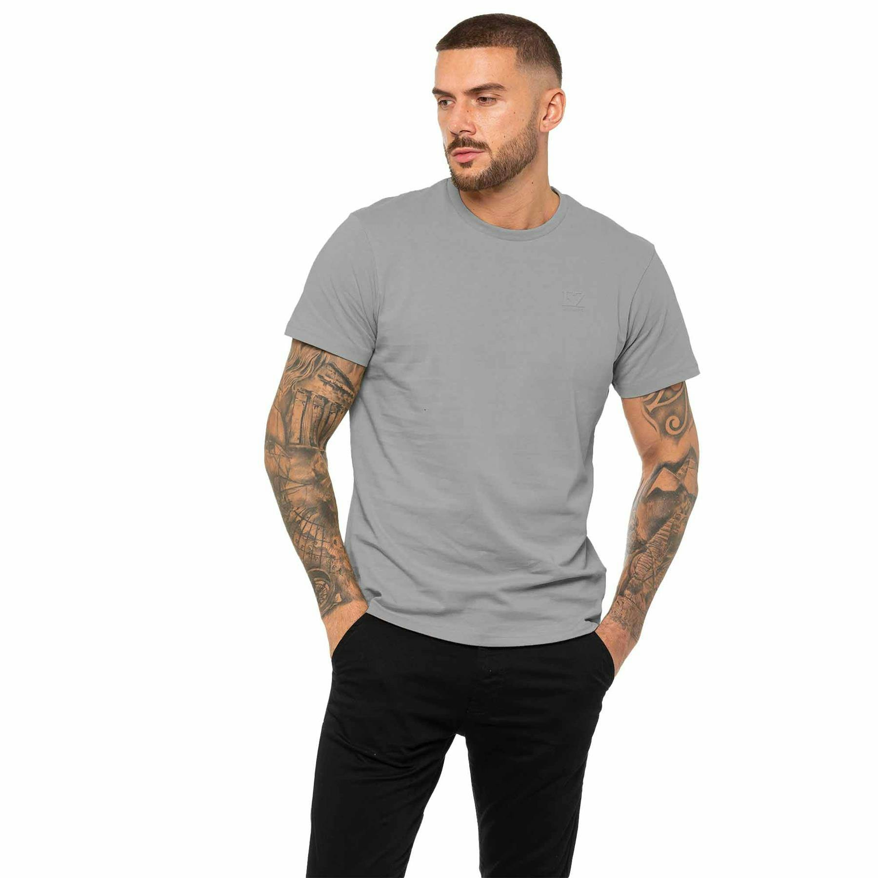 Enzo Men's Grey Crew Neck T-Shirt - L - 100% Cotton