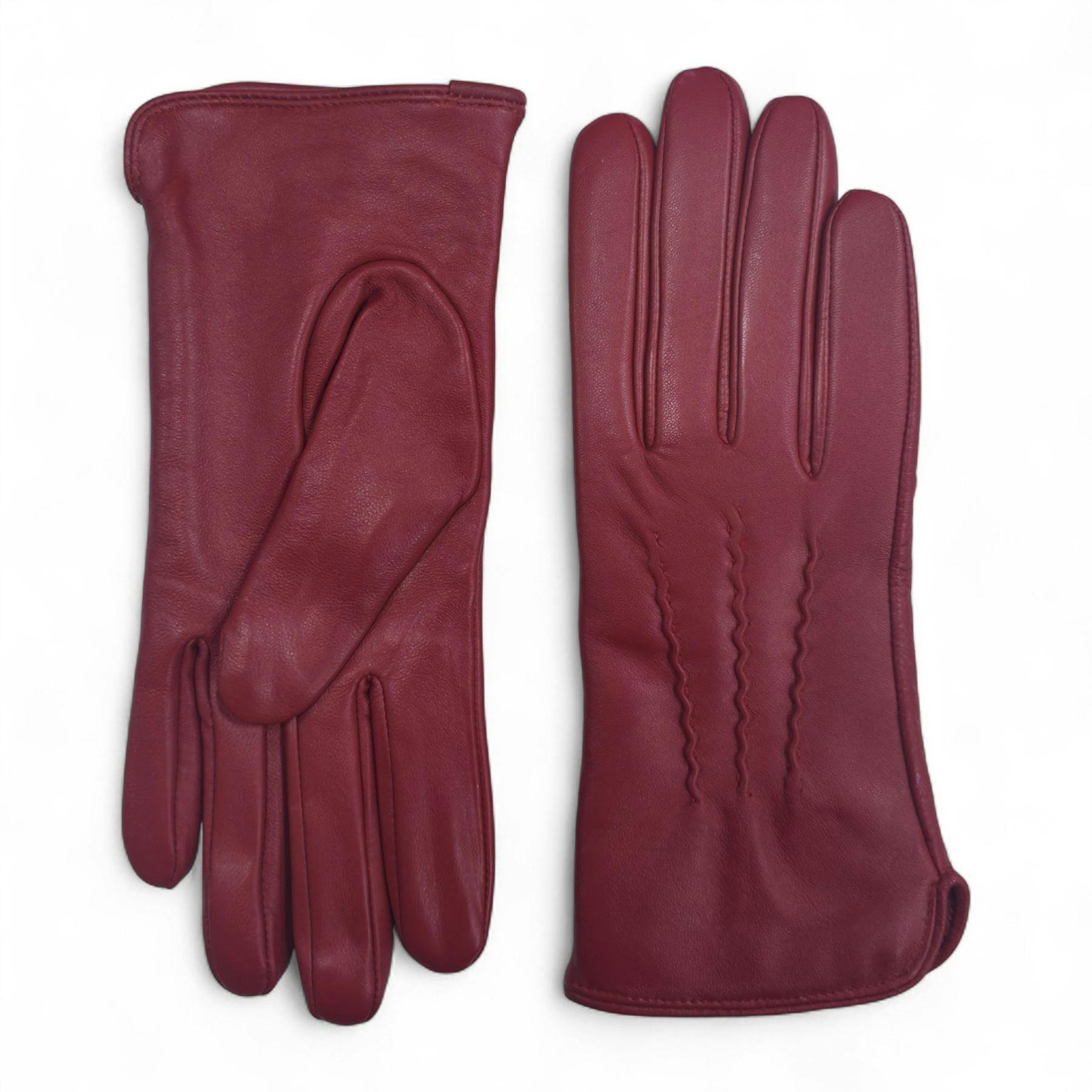 Infinity Leather Women's Red Italian Leather Winter Stitch Line Design Soft Wool Lining Gloves - L-Glv-301 - S