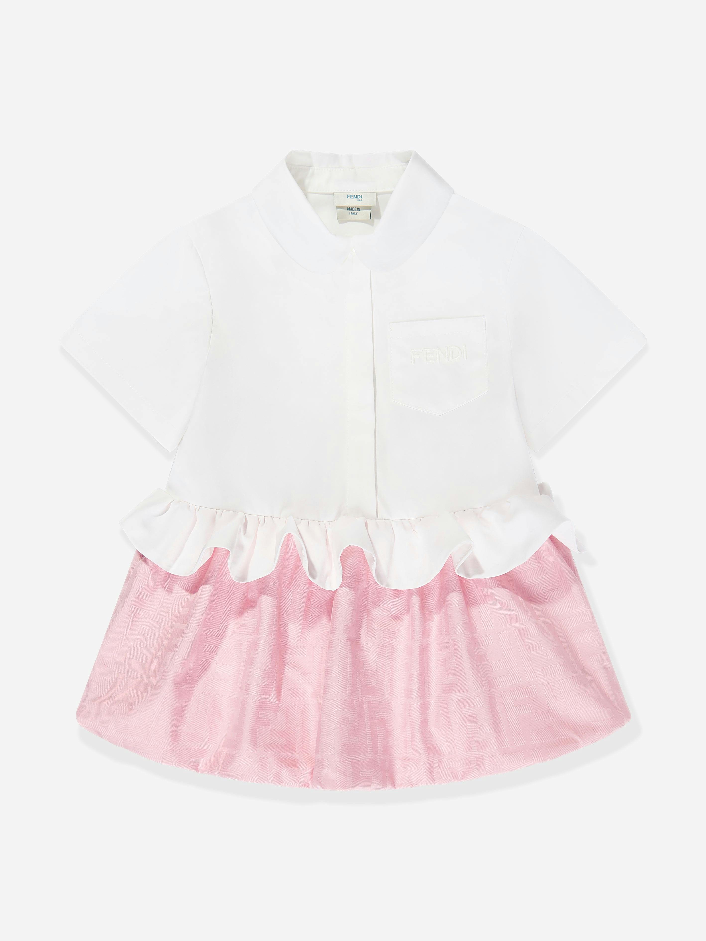 Fendi Kids Girls Pink Fendi Baby Cotton Ff Jacquard Shirt Dress In - 18 Months