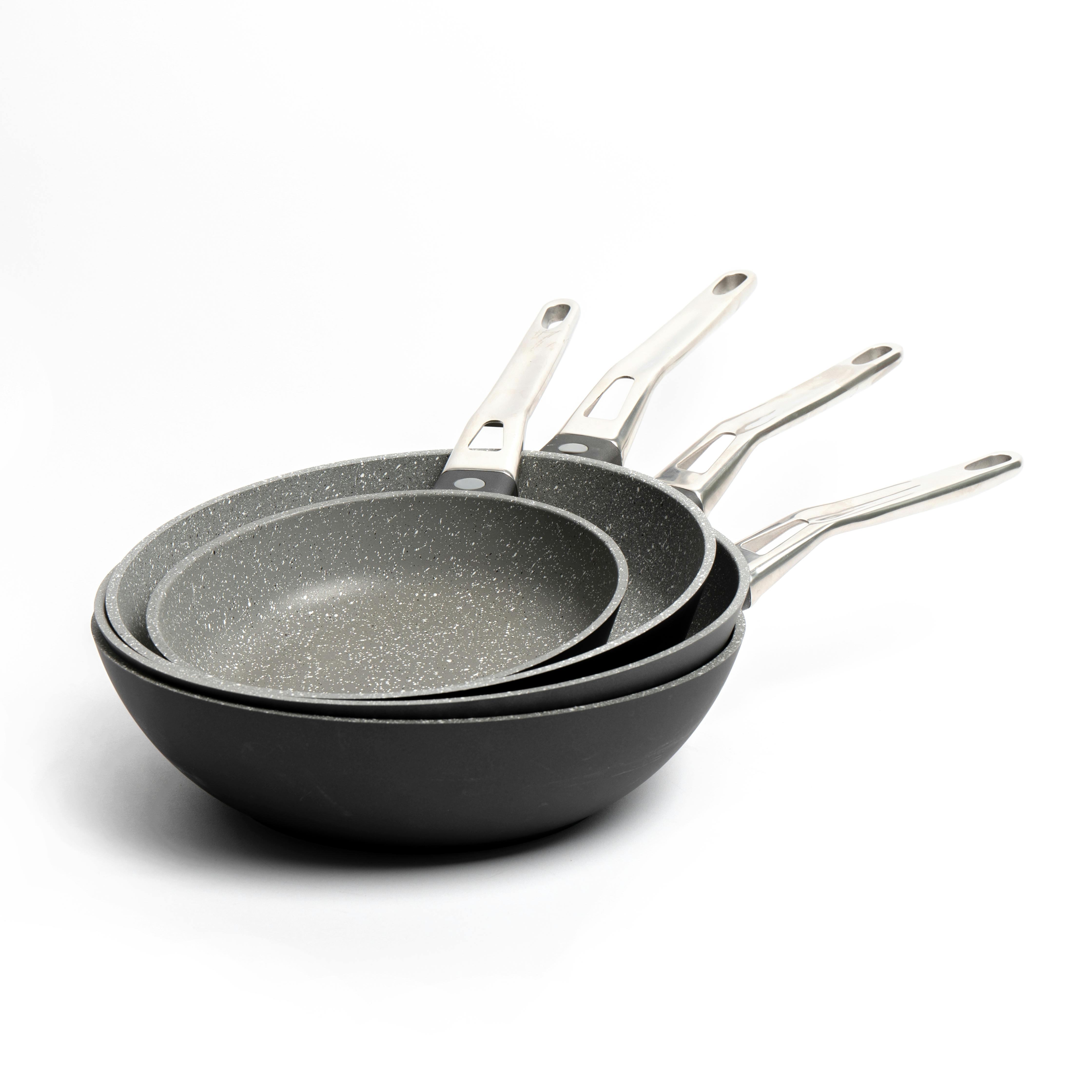 Masterclass Grey 4Pc Non-Stick Aluminium Pan Set With 3X Heavy Duty Frying Pans, 20Cm, 26Cm & 28Cm & 29.5Cm Induction-Safe Wok - Aluminum - Frying Pans