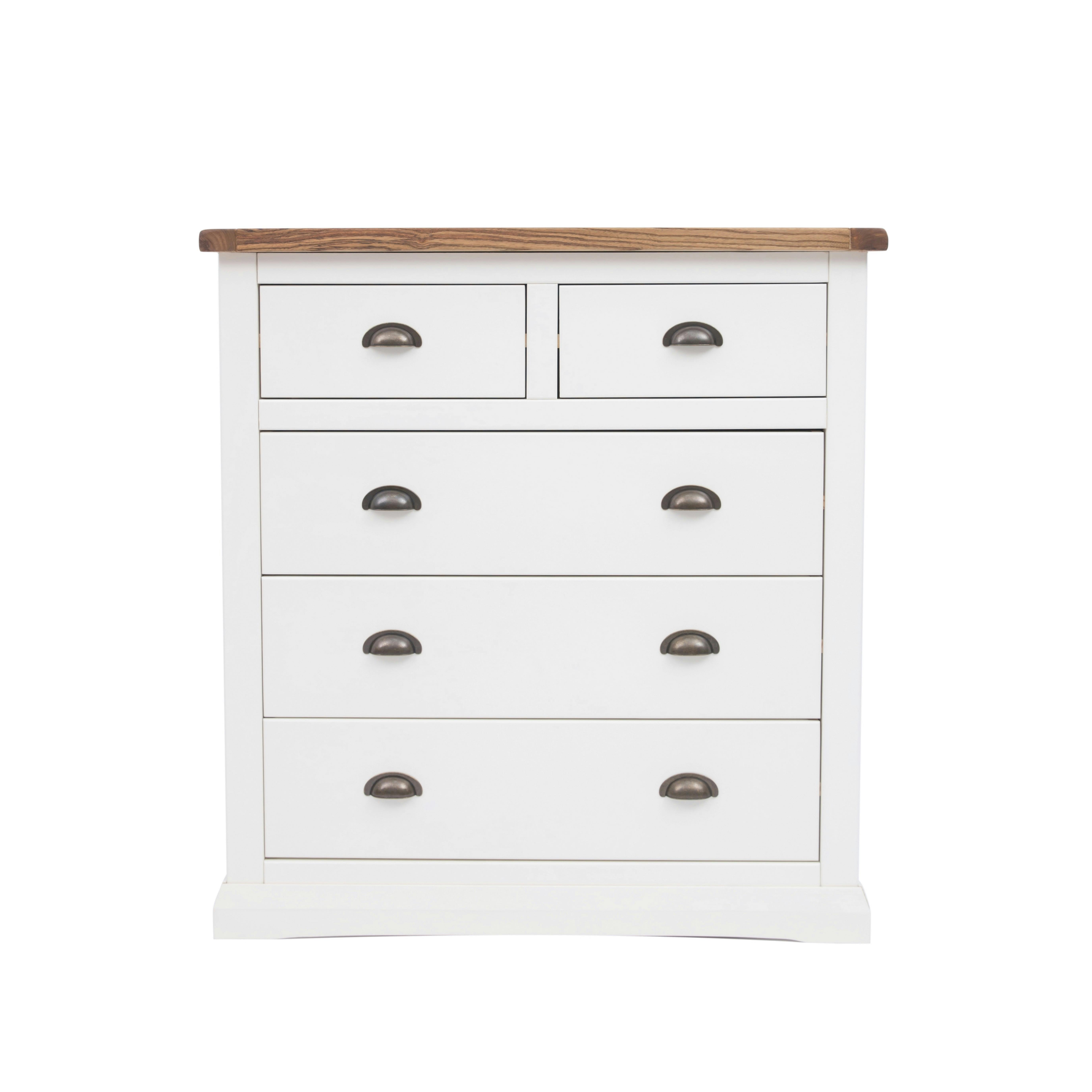 Rackhams White Cosenza 5 Drawer Chest Of Drawers Brass Cup Handle - Off