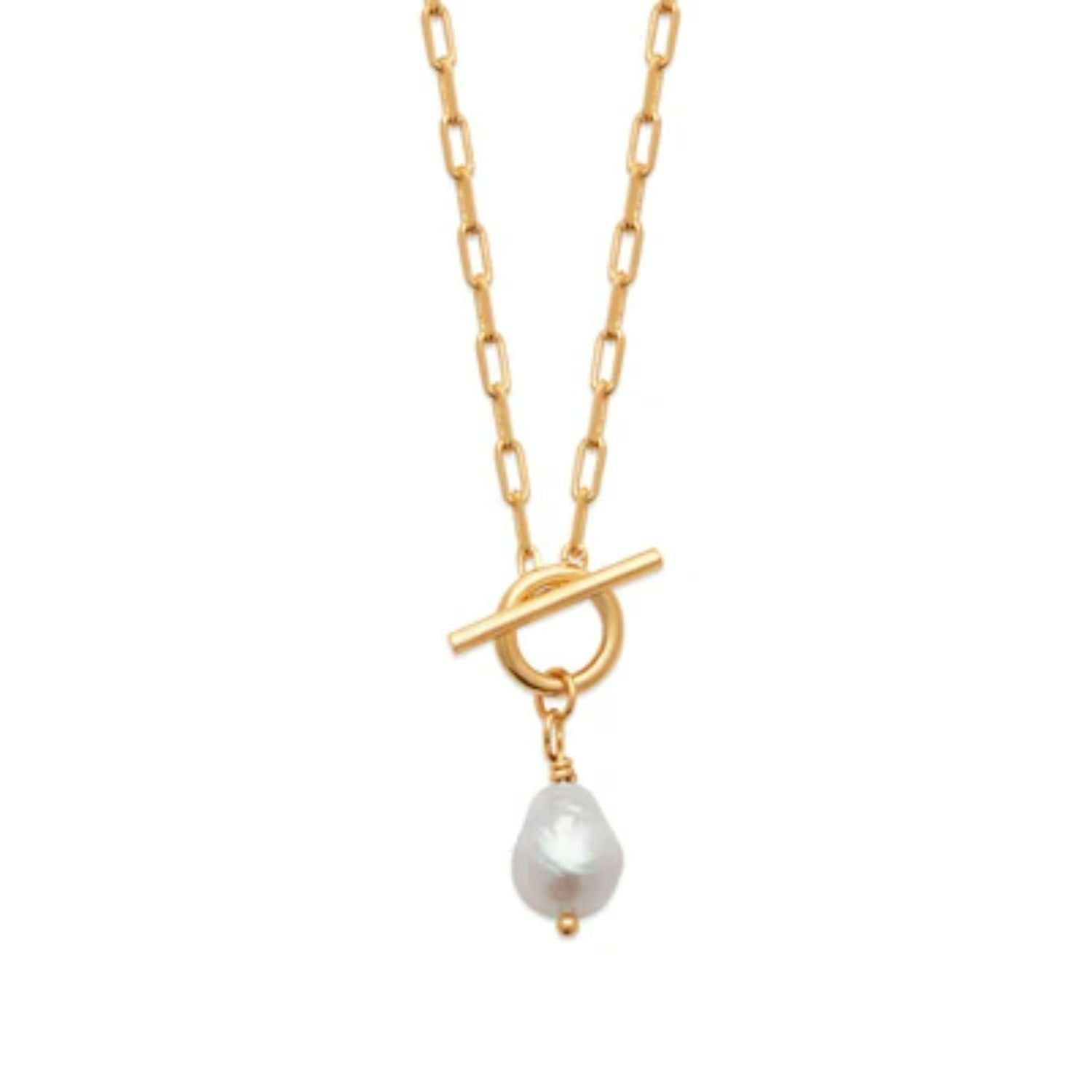 Harfi Gold 18Ct Vermeil Pearl T-Bar Necklace - June Birthstone