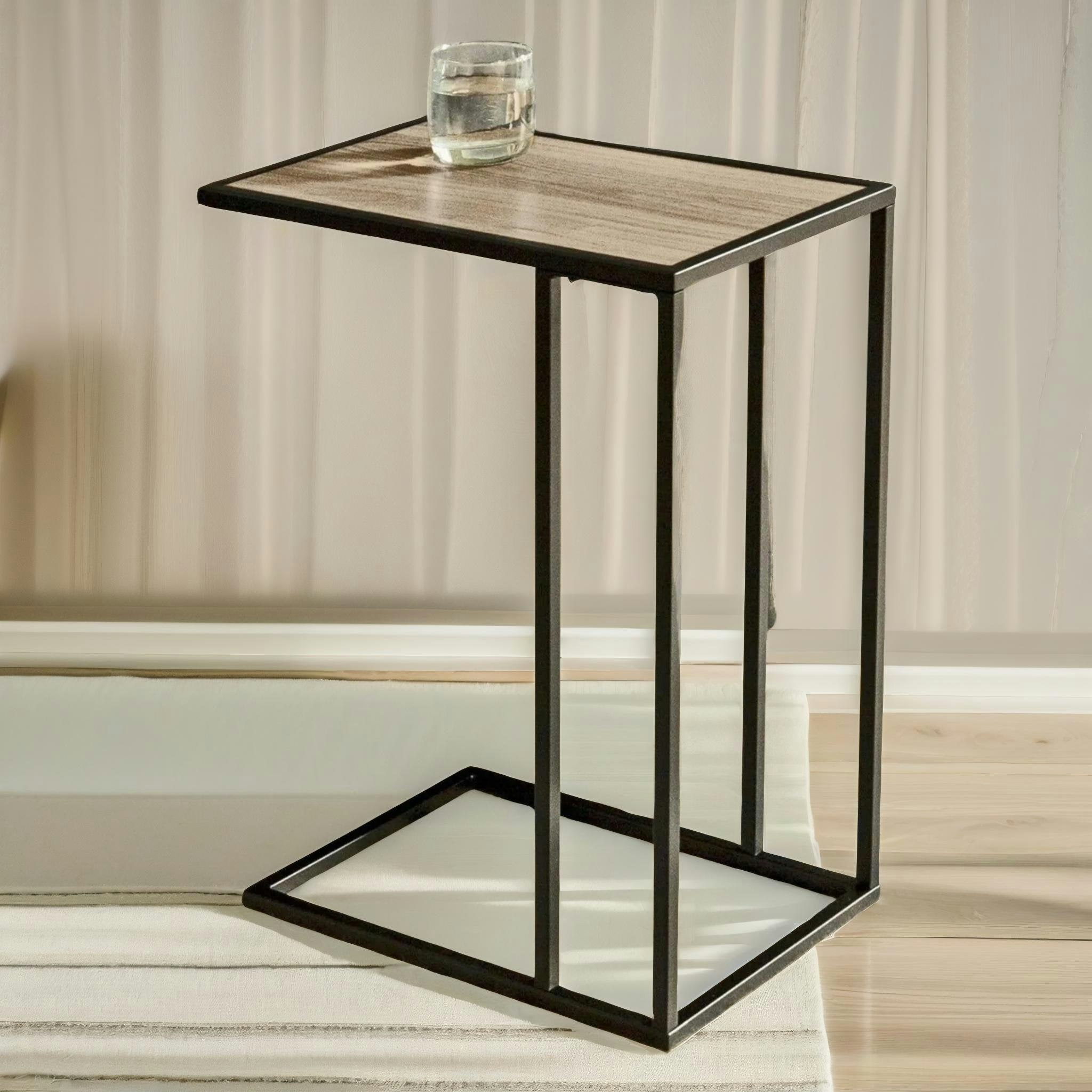 Rafaelo Mobilia Brown Industrial C-Shaped Sofa End Table
