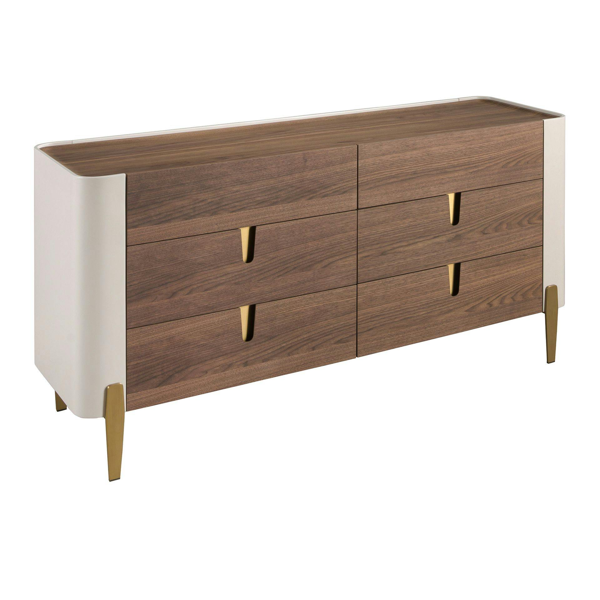 Rackhams Beige/Golden Chest Of Drawers Wood, Polished Steel And Walnut Top 7185