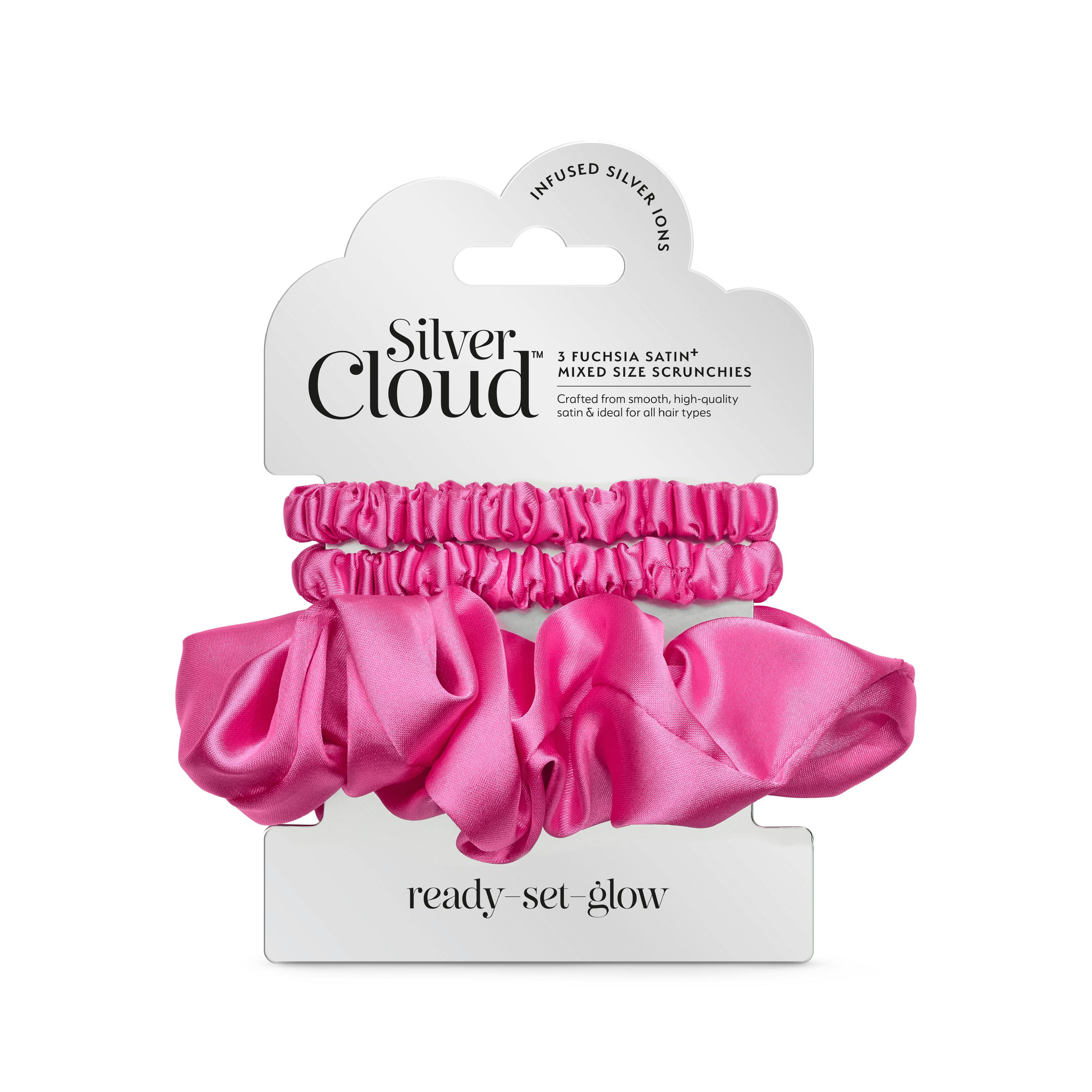 Silver Cloud Beauty Silver/Fuchsia Cloud Beauty Cloud Satin Hair Scrunchie Trio Combo 3 Pack