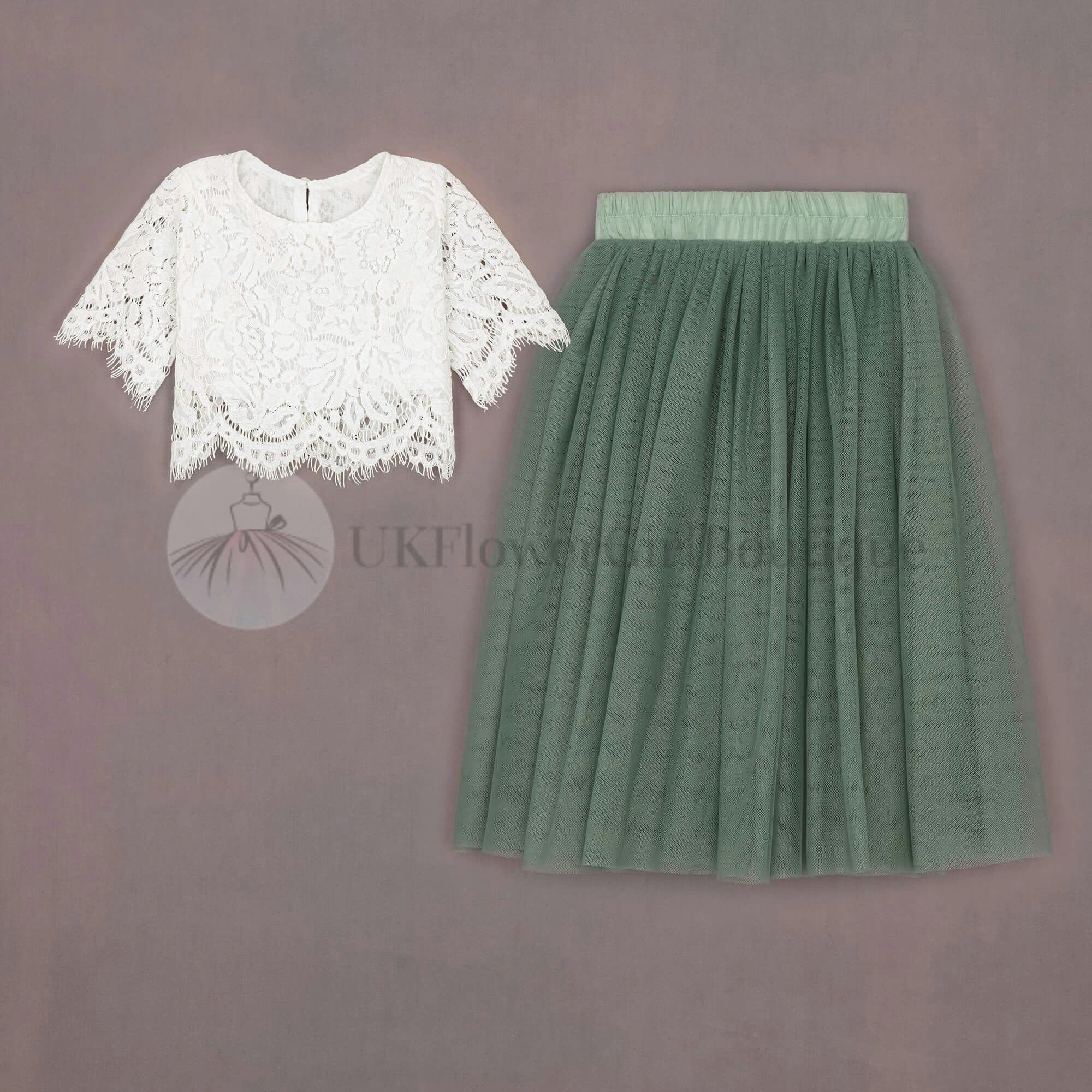 Uk Flower Girl Boutique Girls Green Uk Flower Boutique Baby Felicity Couture - Sage - 5/6 Yrs