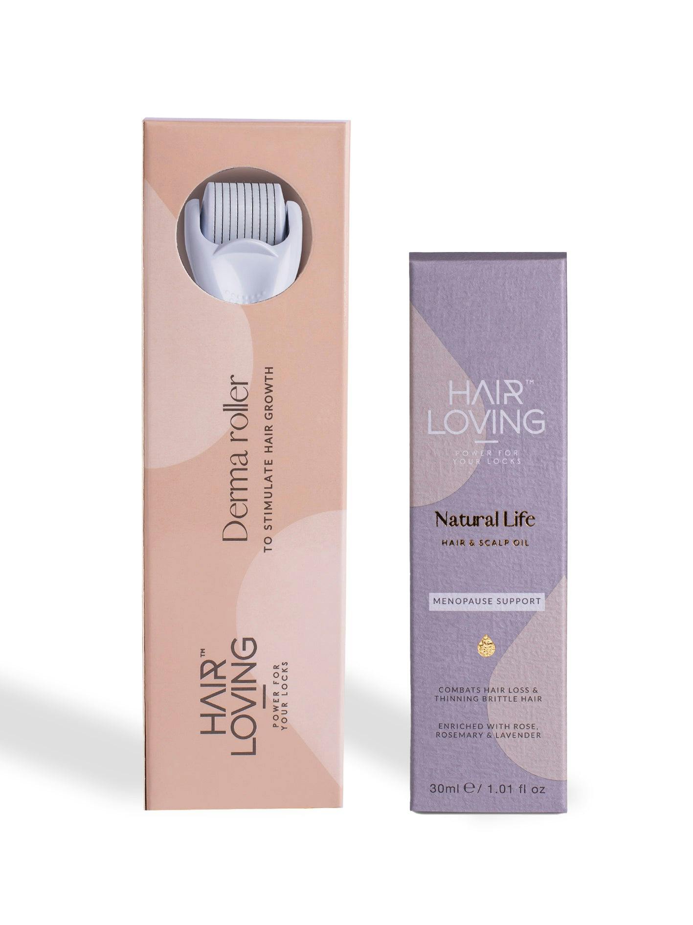 Hair Loving Menopause Hair Regrowth Bundle – Natural Support For Thinning Hair During Midlife | Natural Life Hair Oil & Derma Roller Combo