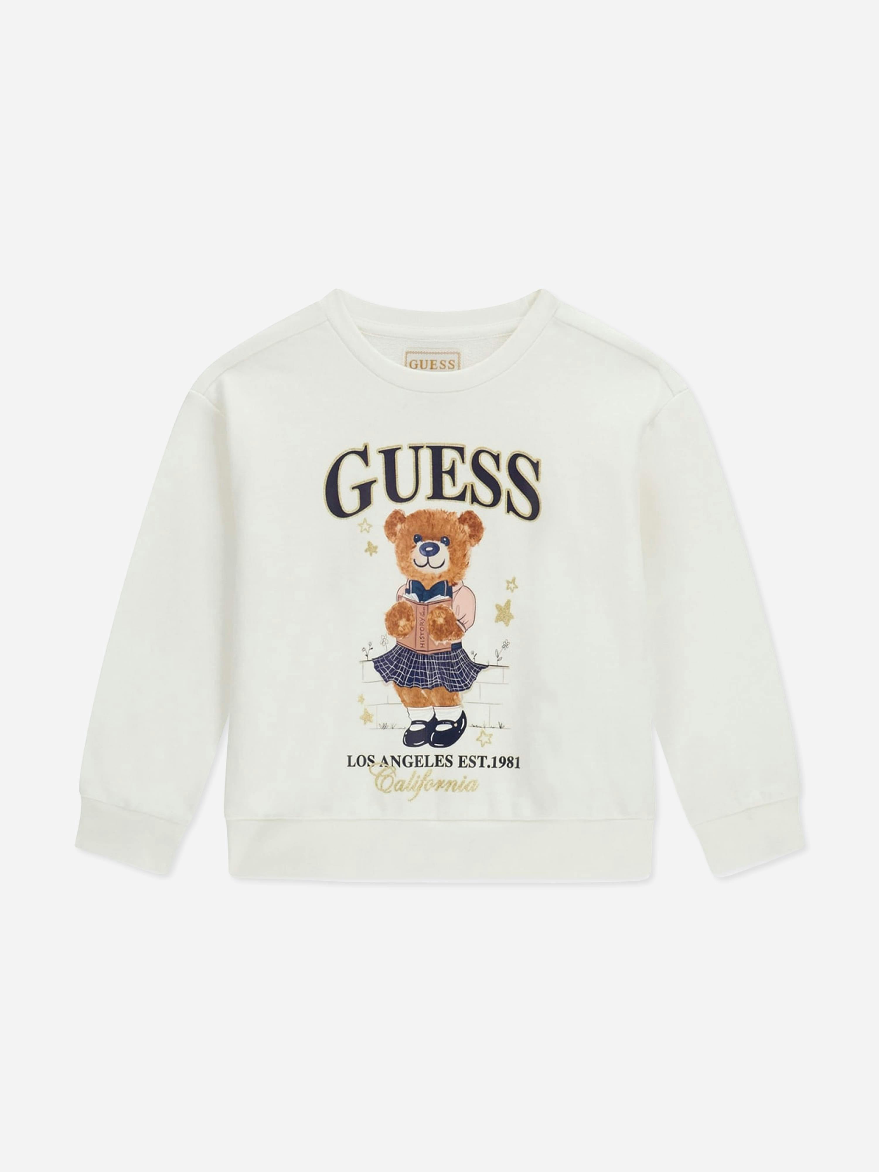 Guess Girls Ivory Bear Logo Sweatshirt In - 3 Yrs