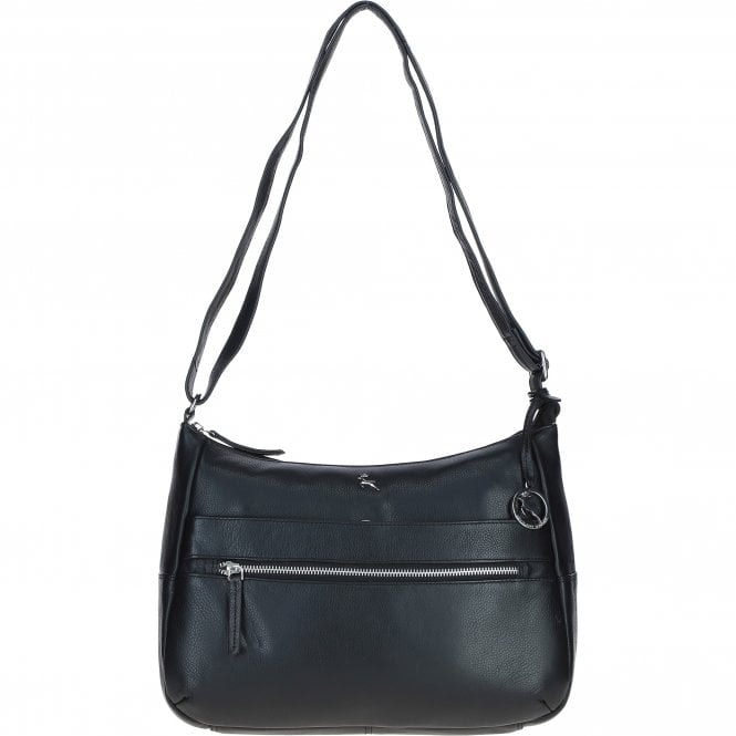 Ashwood Black Real Leather Shoulder Bag With Zip & Magnetic Pocket: Meath - Leather