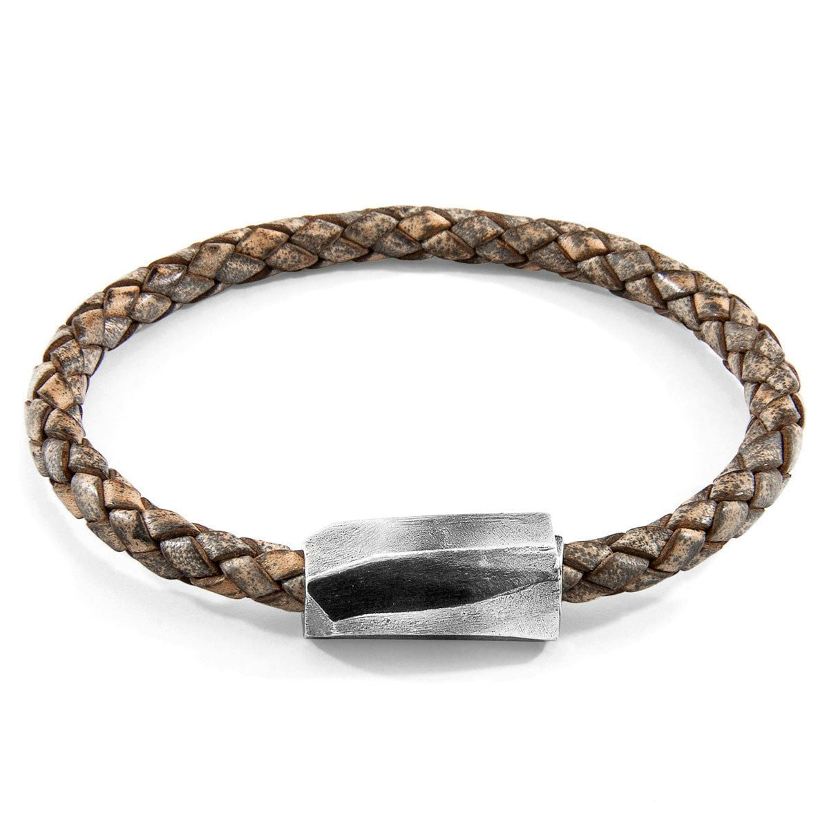 Anchor & Crew Men's Grey/Silver Taupe Hayling And Braided Leather Bracelet - S - 19Cm
