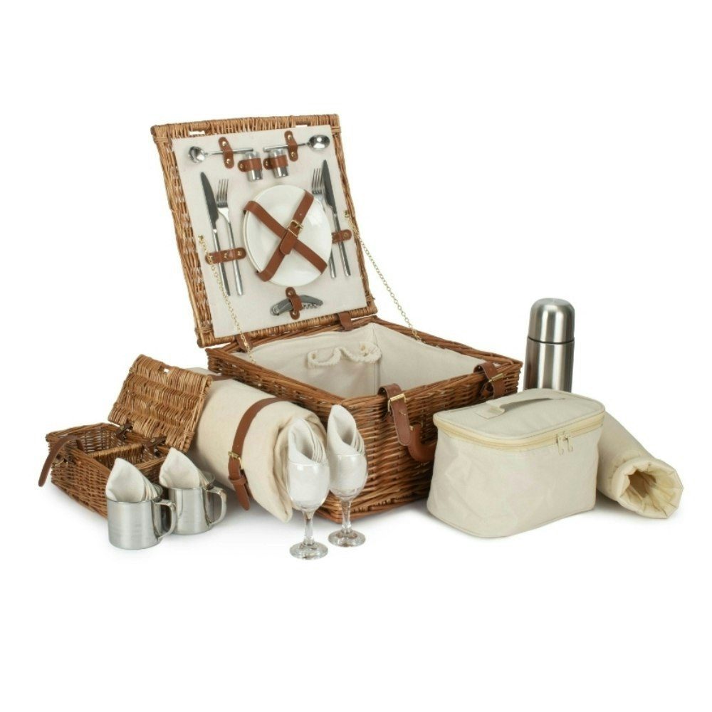 Red Hamper Deluxe Fully Fitted Traditional Wicker Picnic Basket - 2 Person