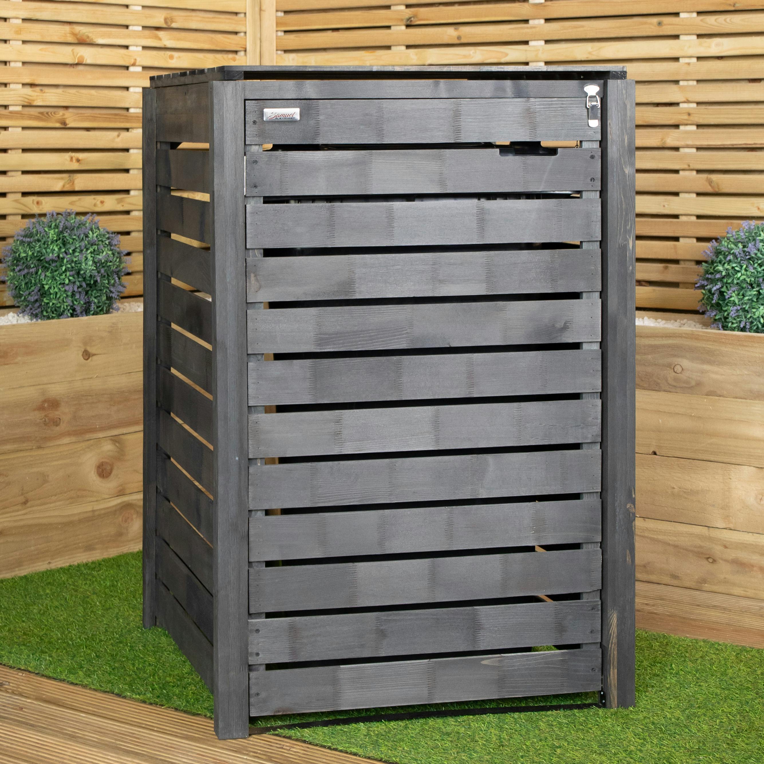 Samuel Alexander Wooden Garden Bin Shed - Single, Dark Grey - Image 8