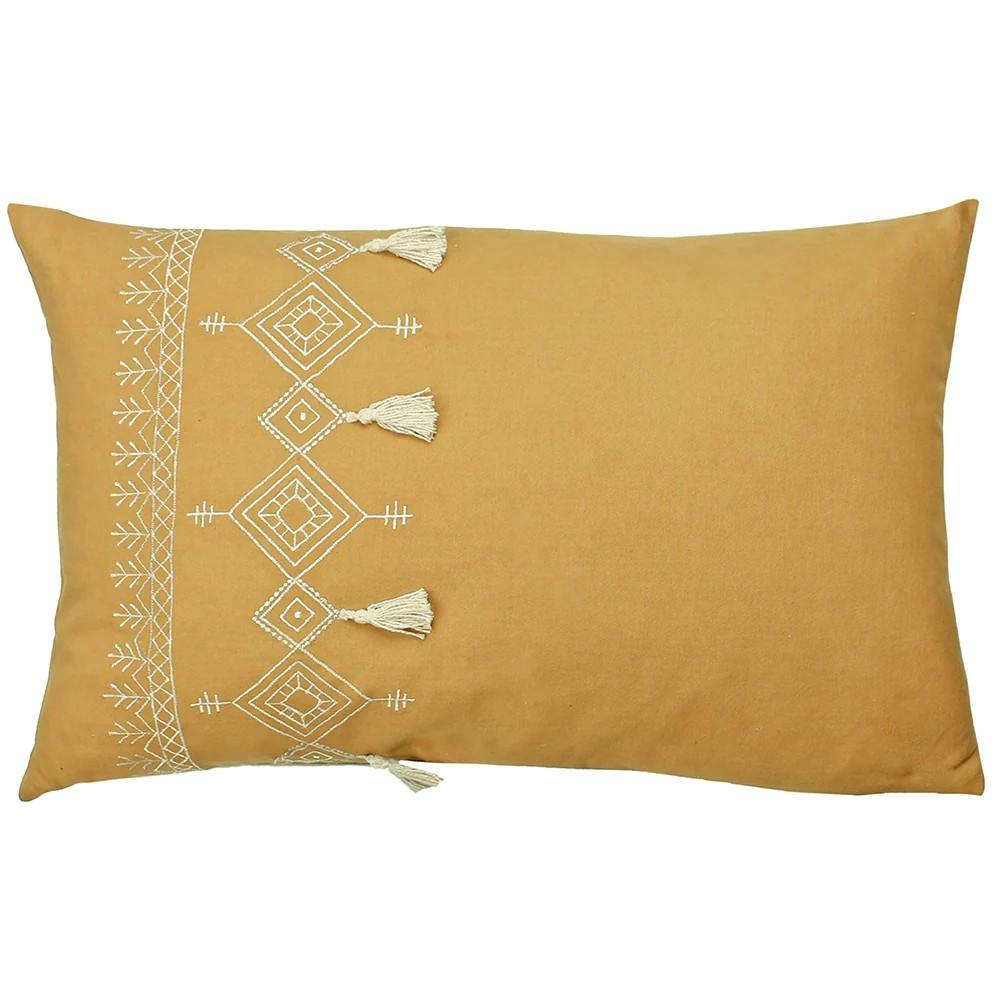 Rackhams Pritta Tassel Cushion Cover - Mustard - 40Cm X 60Cm - Mustard - 100% Cotton