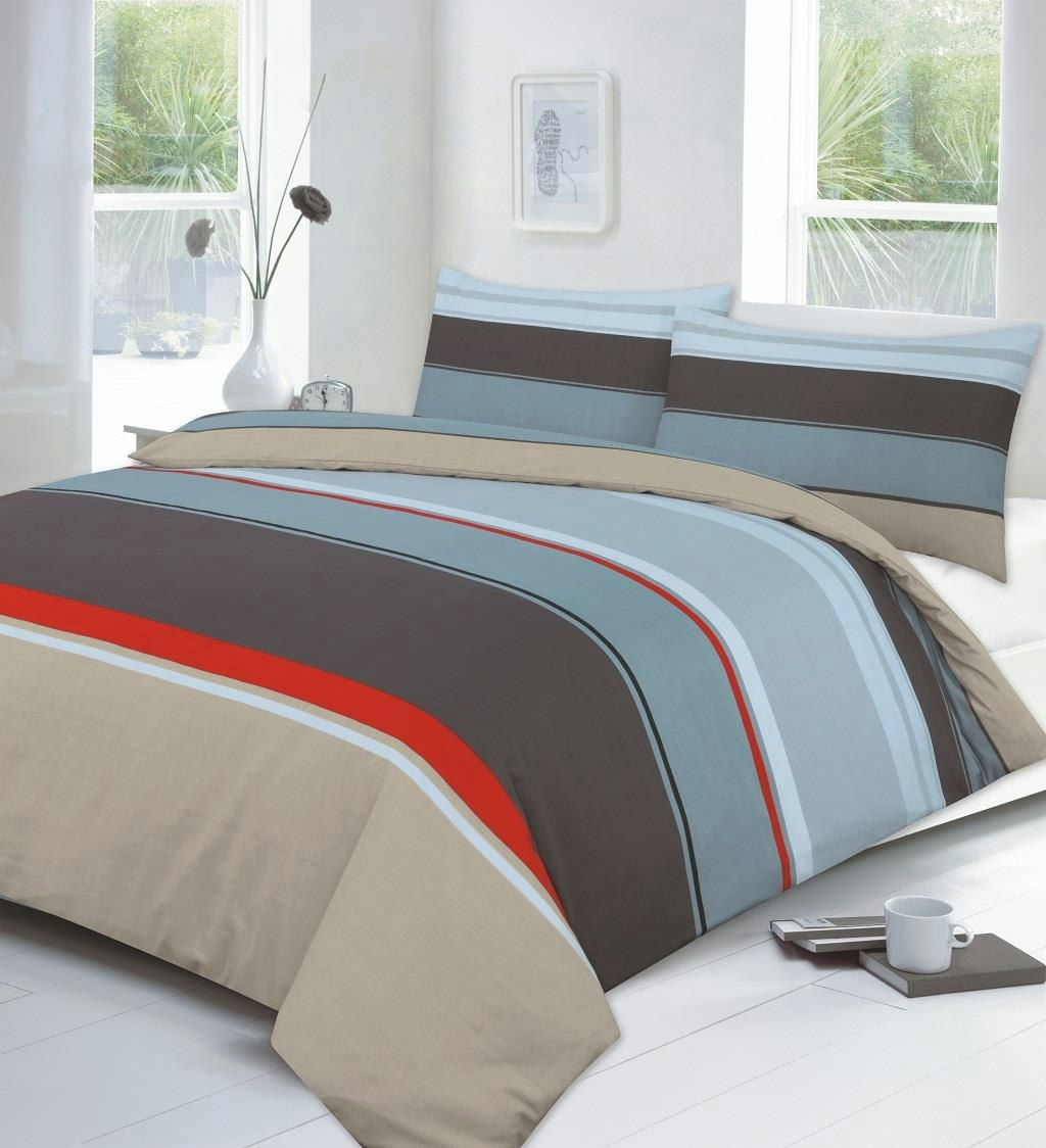 Homespace Direct Brown Carter Striped Duvet Cover Set Modern Bedding - King