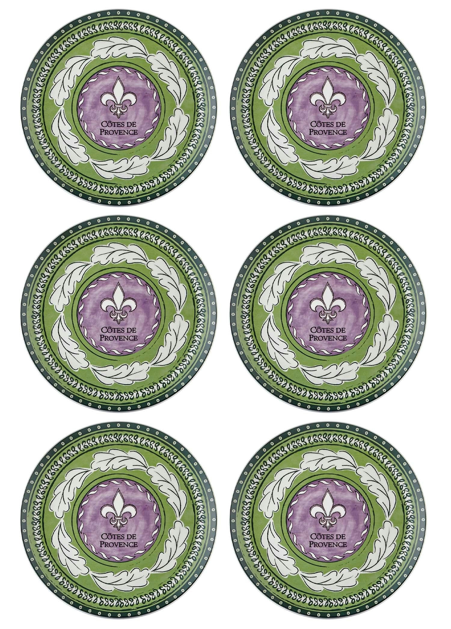 Rackhams Green/Purple Provence Collection Dinner Plates, Set Of 6