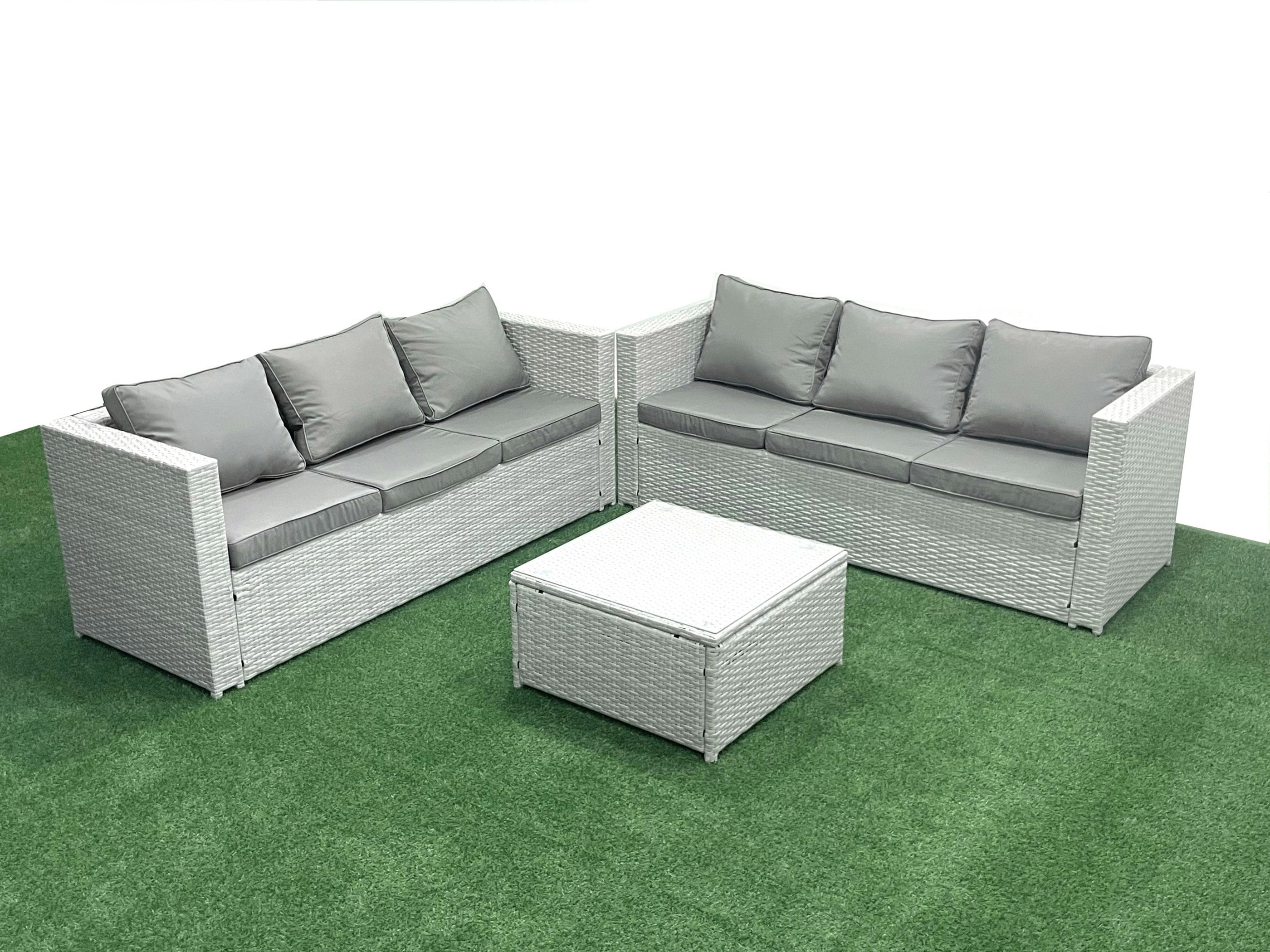 Rackhams Light/Grey Rattan Garden Outdoor Furniture Set 6 Seater Rattan Garden Sofa Set Mixed