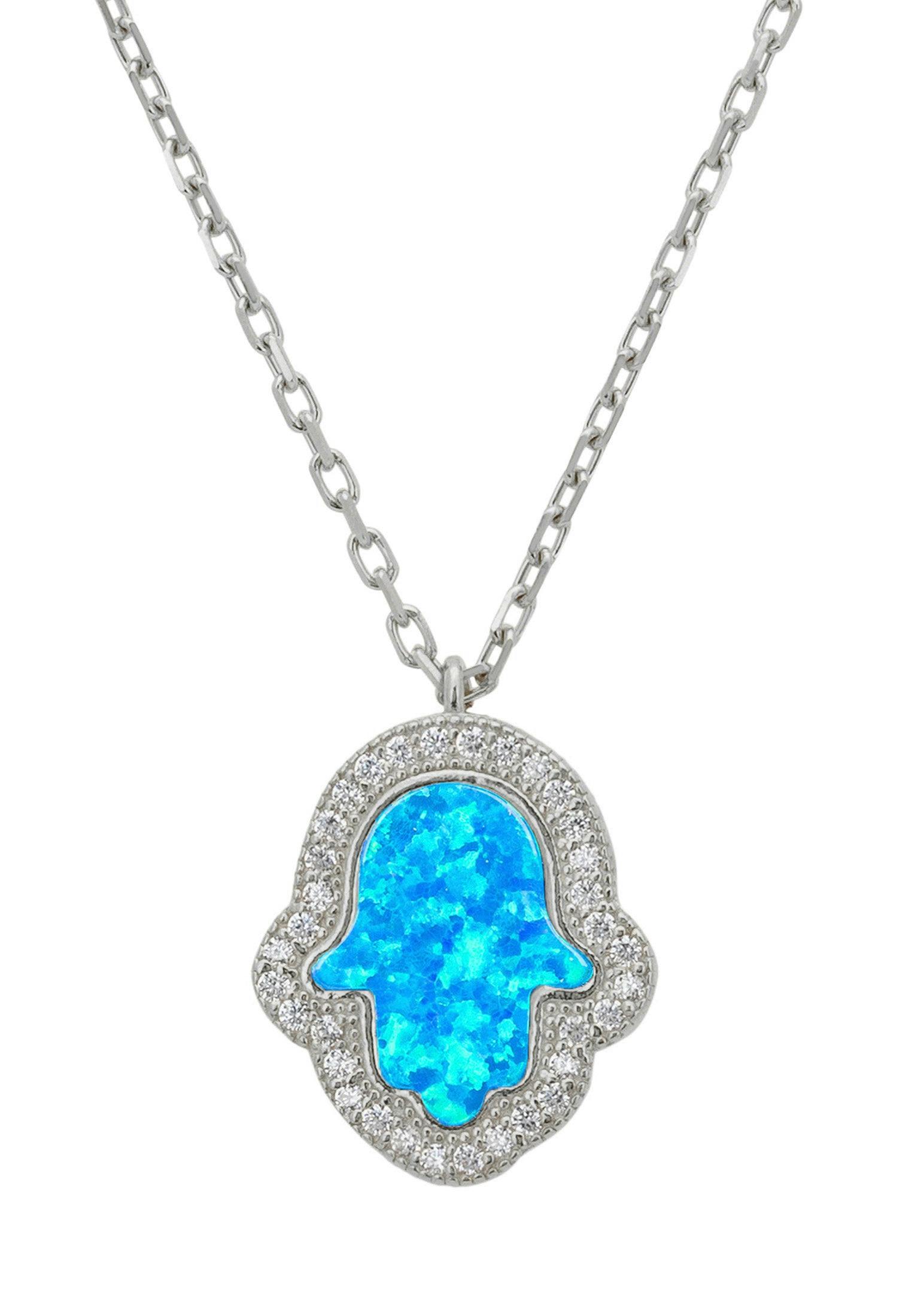 Latelita Turquoise/Blue/Silver Hamsa Opalite Necklace