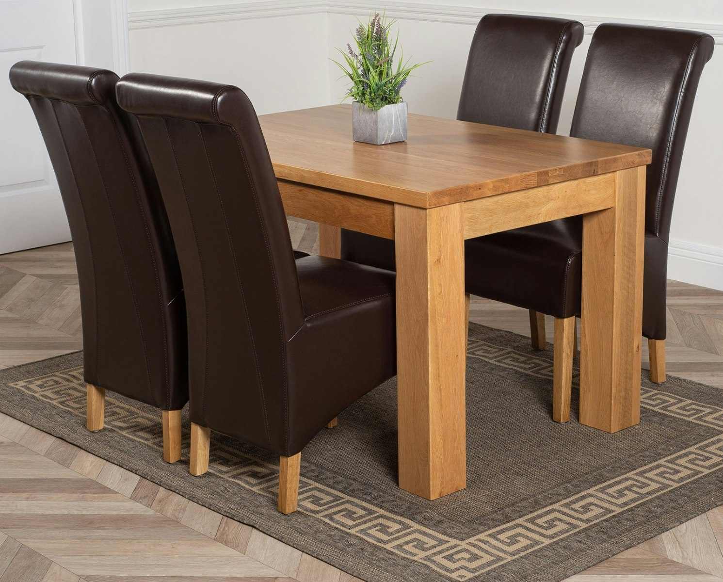 That's Furniture Brown Dakota Oak Dining Table With Montana Leather Chairs - 4 Chairs Small
