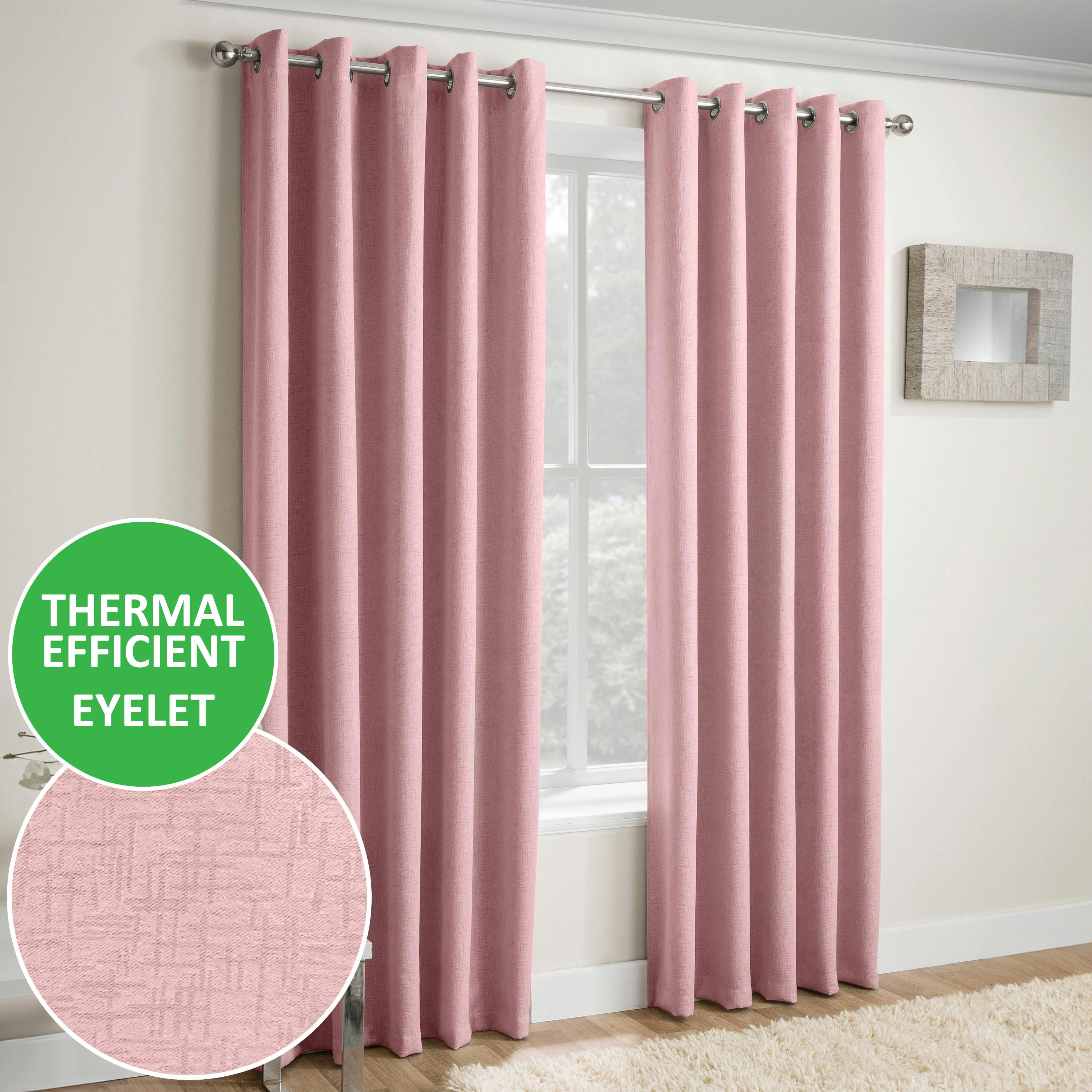 Enhanced Living Light Blush Plain Textured Thermal Room Darkening Energy Saving Pair Of Curtains For Bedroom & Living Room - 90" (229Cm) Width X 90" (229Cm) Drop