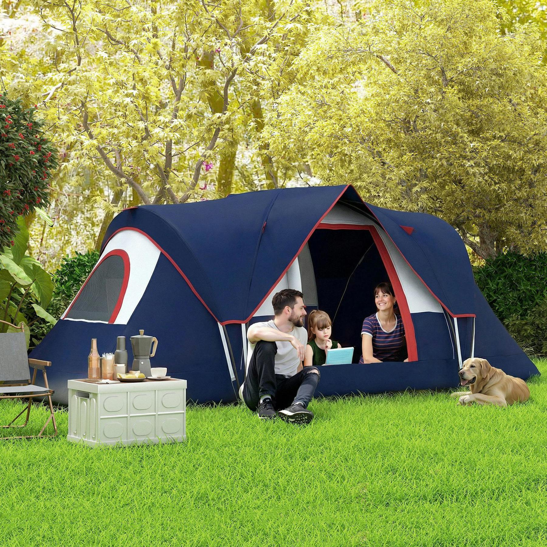 Outsunny Dark/Blue Outdoor Camping Tent For 5-6 W/ Bag, Fiberglass & Steel Frame