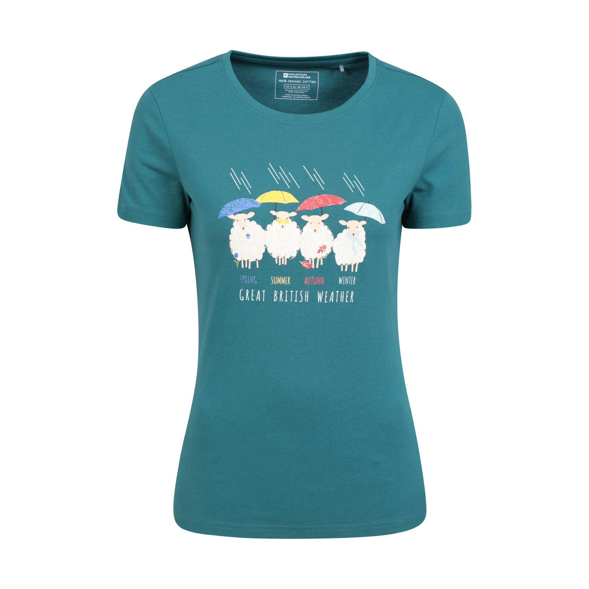 Mountain Warehouse Women's / Great British Weather T-Shirt - Teal - 16 Uk - Teal - 100% Organic Cotton