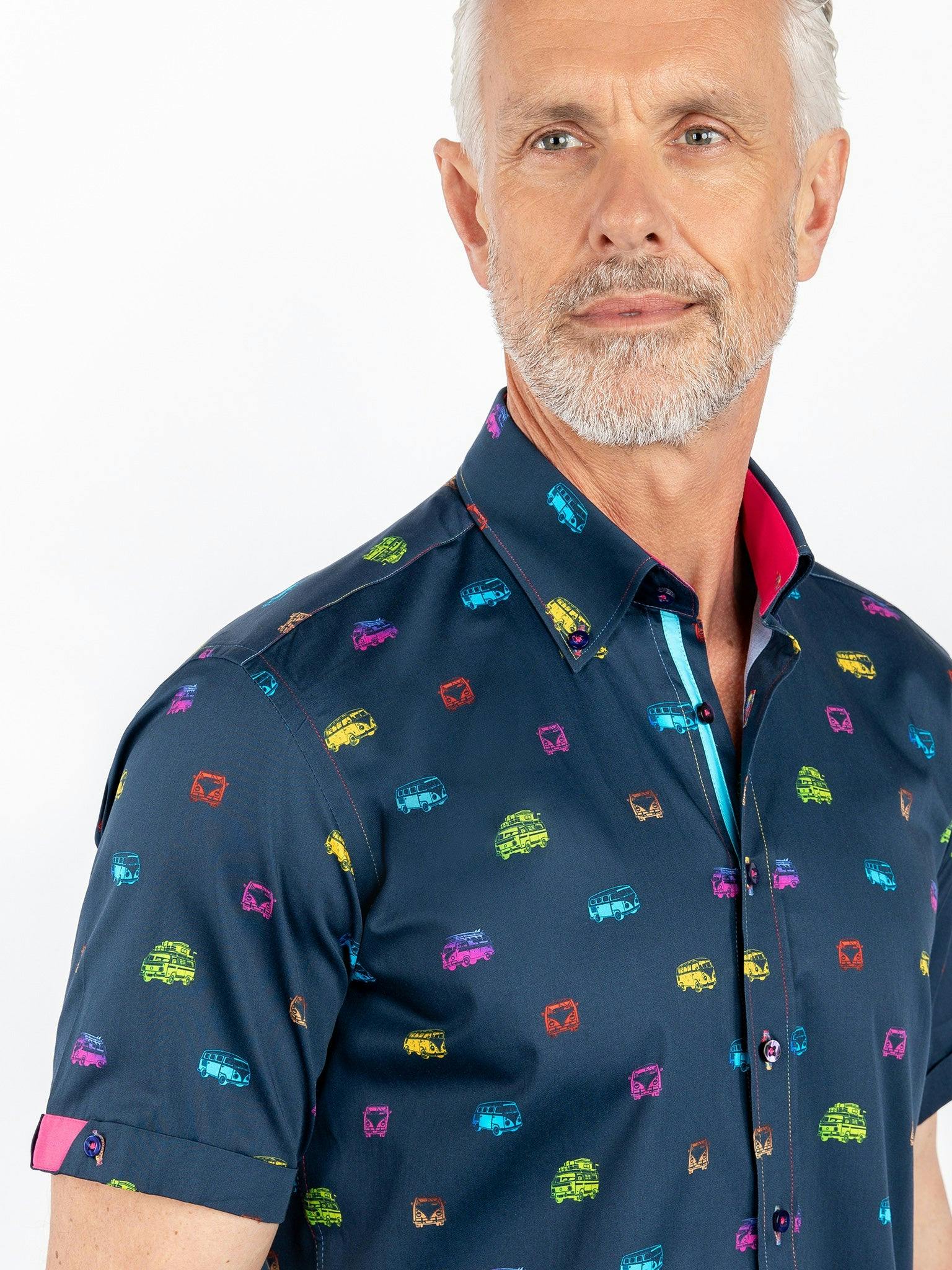Claudio Lugli Neon Multicolour Camper Van Printed Short Sleeve - Navy - Xxl