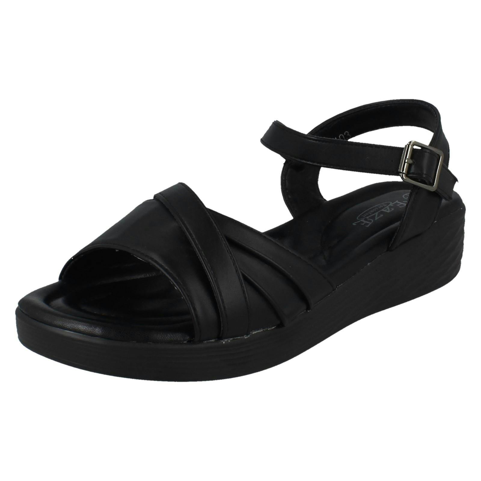 Eaze Women's Black Buckle Fastening Summer Sandals F12103 - Uk 5