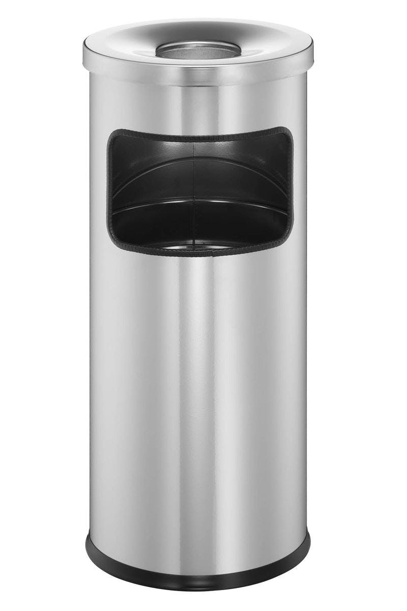 Rackhams Silver Round Metal Waste Bin With Fire Extinguishing Ashtray | 17L |