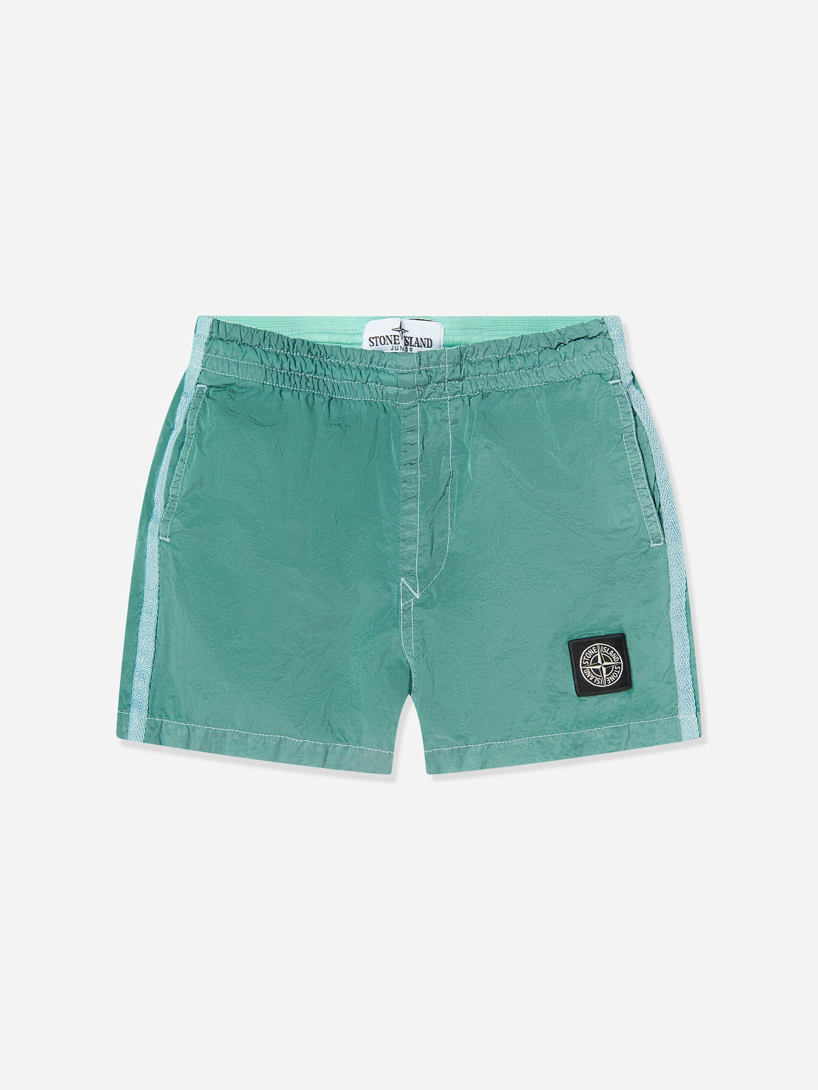 Stone Island Boys Green Junior Compass Logo Swim Shorts In - 8 Yrs