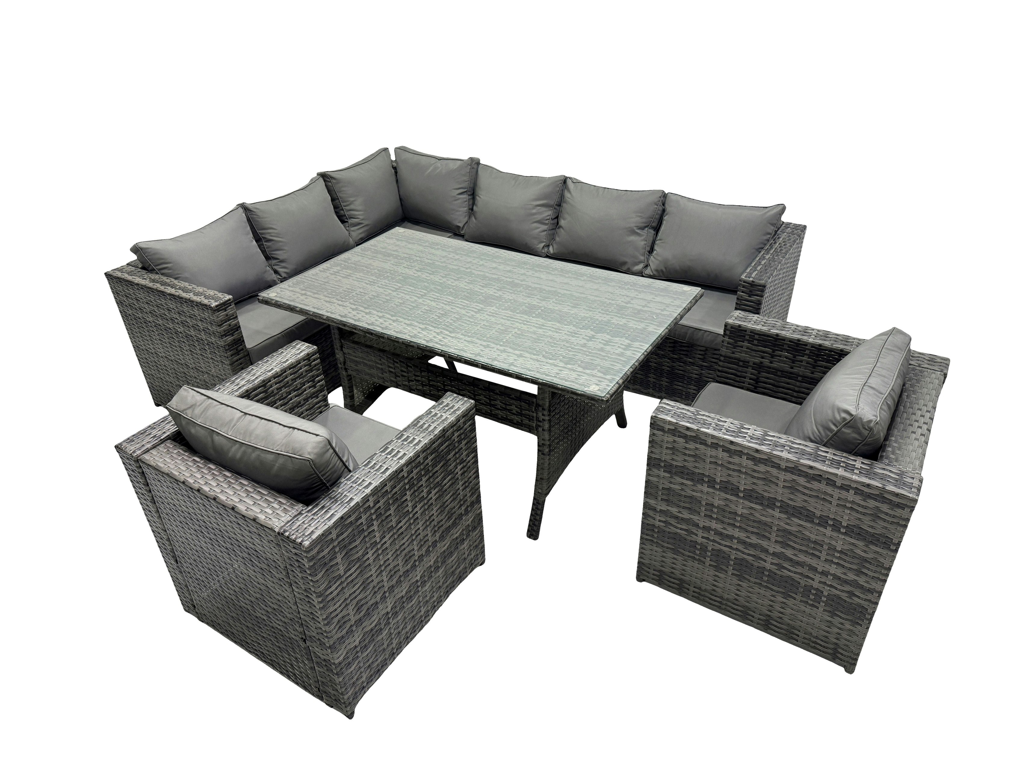 Rackhams Dark/Grey Outdoor Pe Rattan Sofa Set With Dining Table Patio Garden Furniture Sets With 2 Chairs Mixed