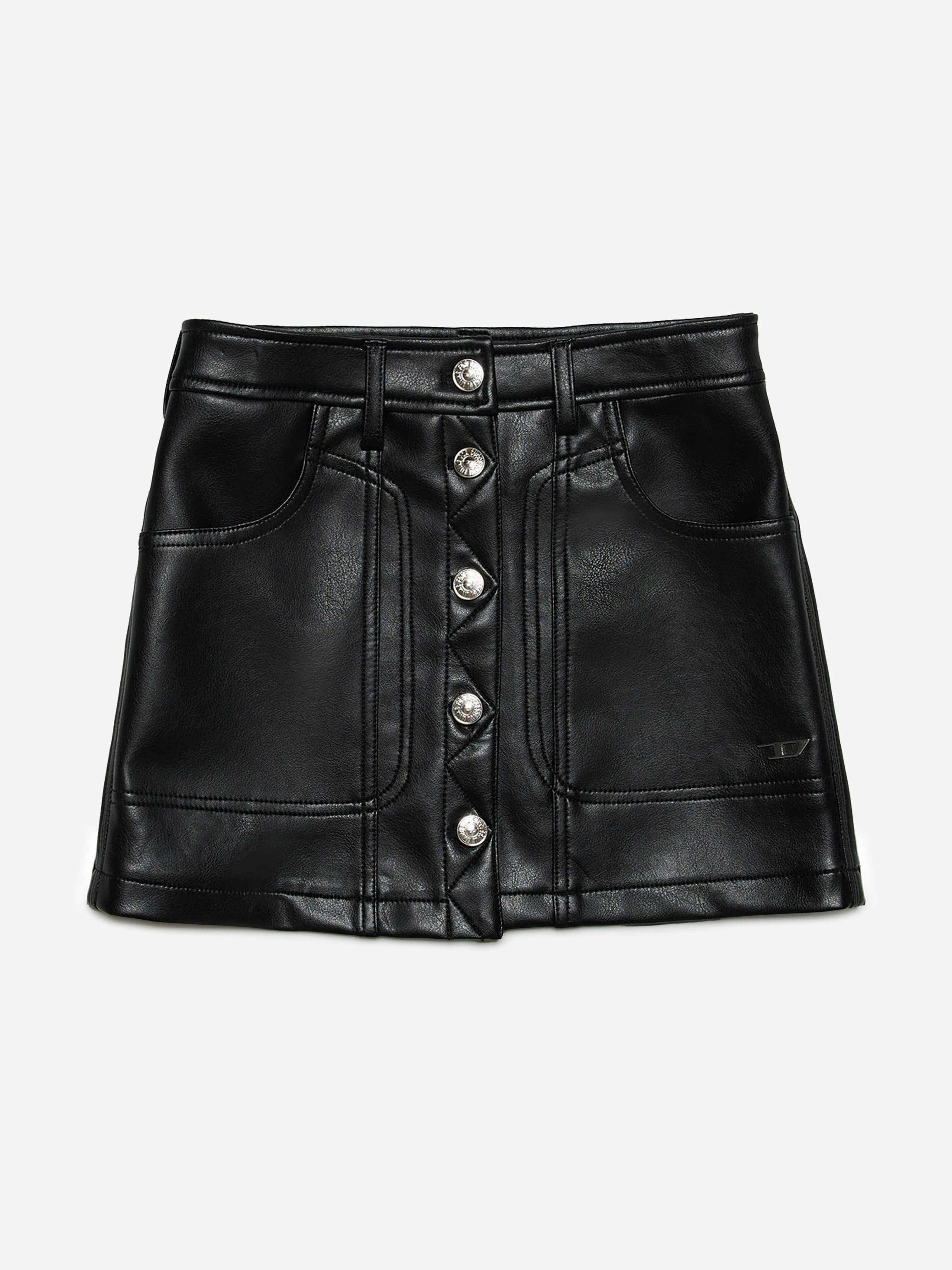 Diesel Girls Black Faux Leather Skirt In - 14 Yrs