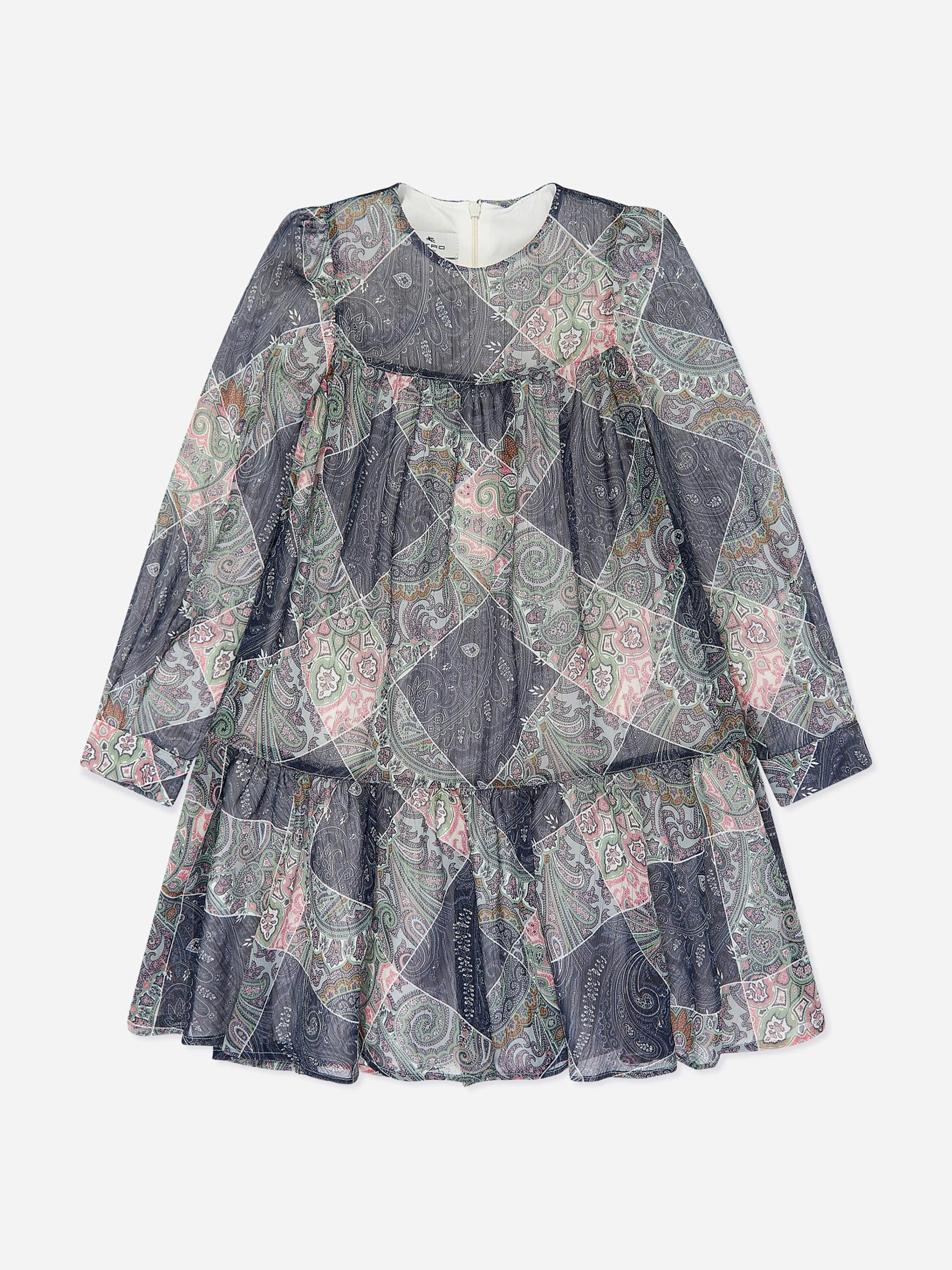 Etro Girls Blue Paisley Woven Dress In - 8 Yrs
