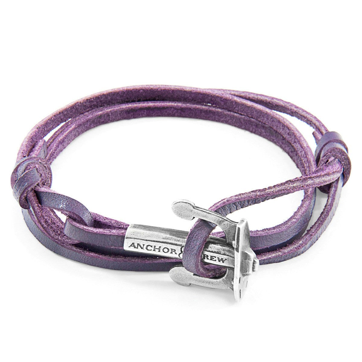 Anchor & Crew Purple/Silver Grape Union Anchor And Flat Leather Bracelet
