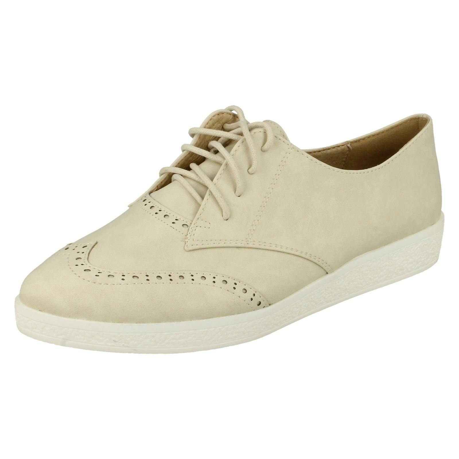 Spot On Women's Beige Lace Up Brogues - Uk 5
