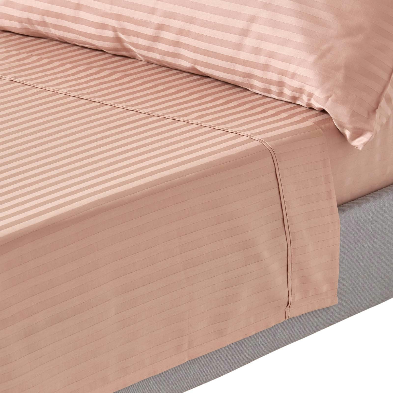 Homescapes Beige Silky 330 Tc Egyptian Cotton Satin Stripe Flat Sheet - Double