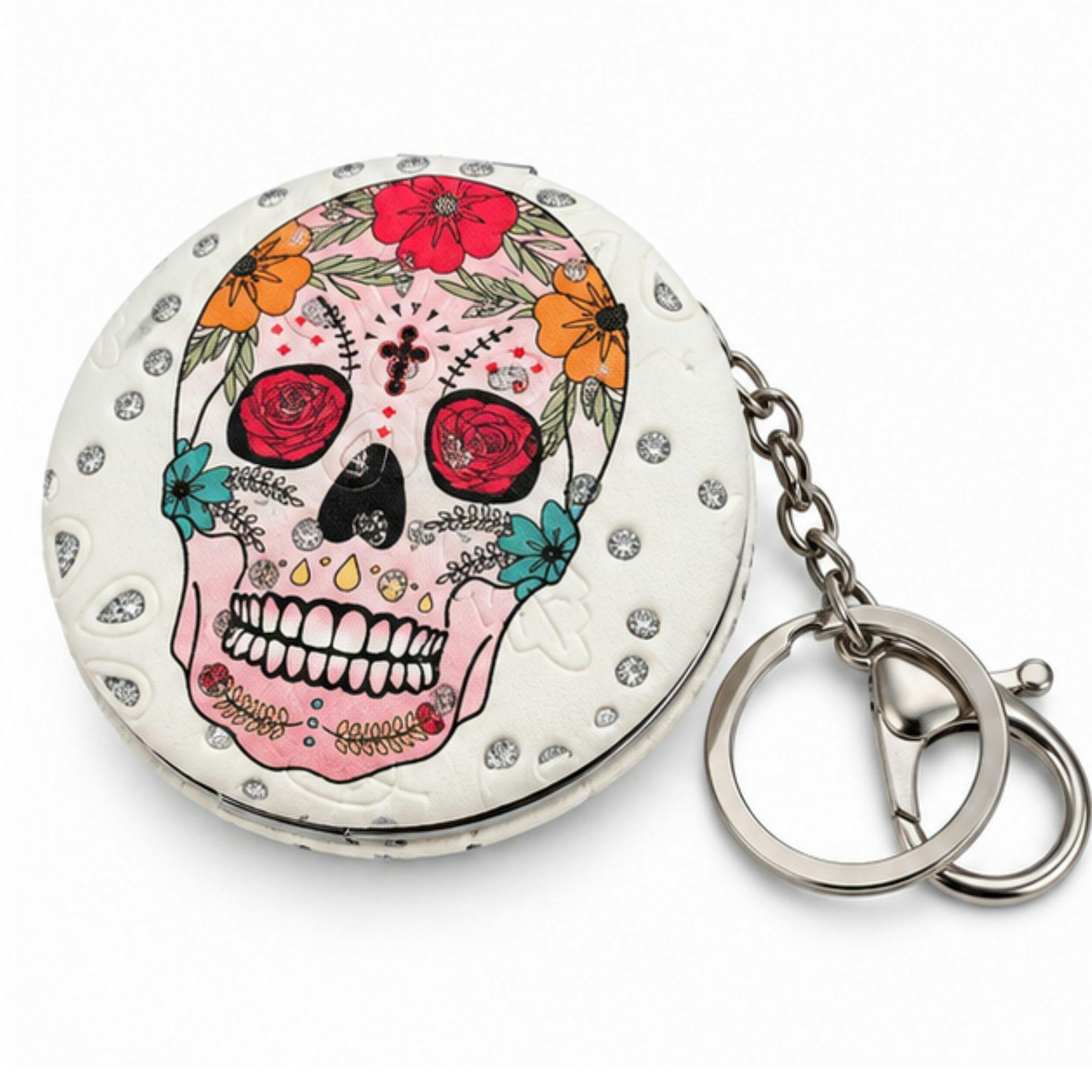 Love Emvy White/Pink Sparkly Sugar Skull Compact Mirror - With Face