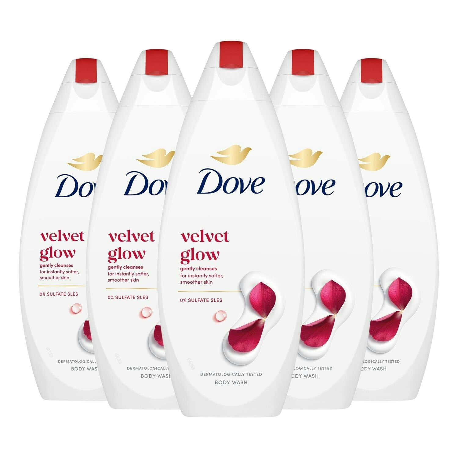 Dove Velvet Glow Body Wash 5 Pack, 0% Sulfate Sles Shower Gel, 225Ml