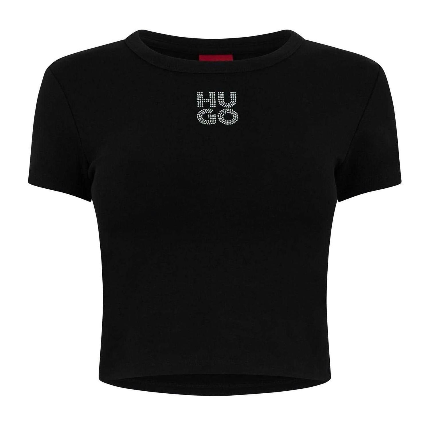 Hugo Women's Black / Cropped Slim T-Shirt - Xs - 95% Cotton/5% Elastane
