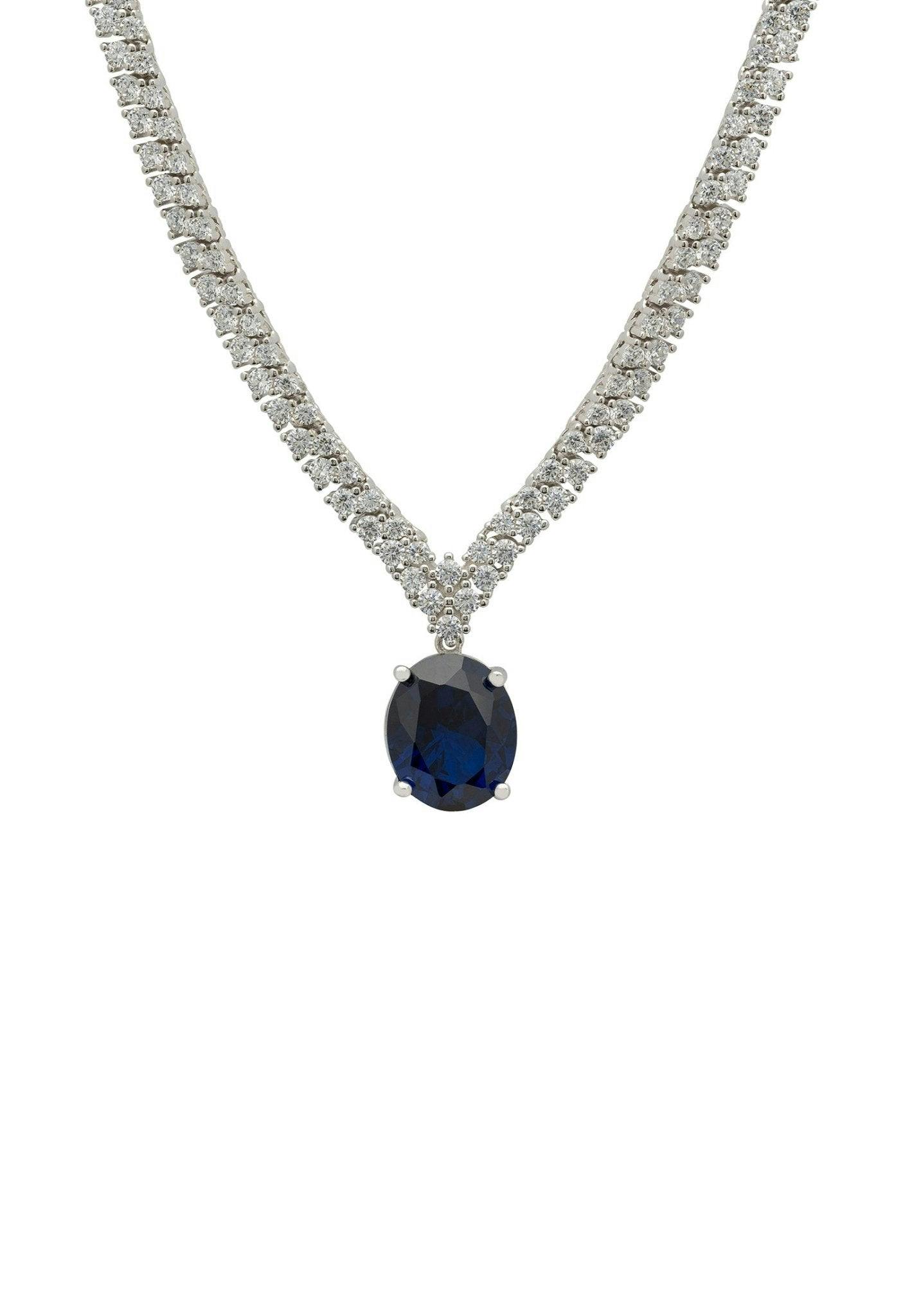 Latelita Silver Garbo Oval Gemstone Tennis Necklace Sapphire