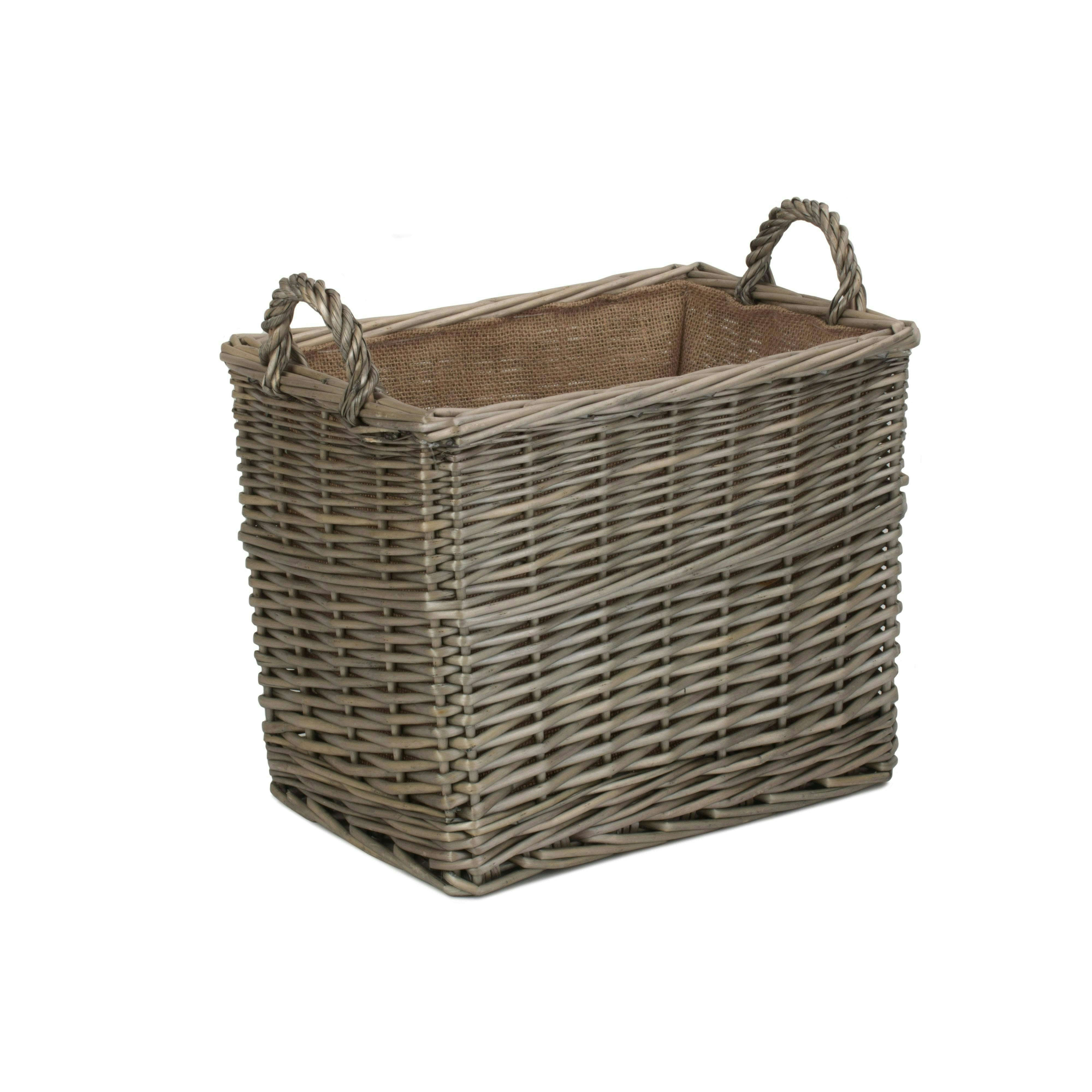 Red Hamper Red/Brown Hamper Rectangular Hessian Lined Wicker Log Basket - Small