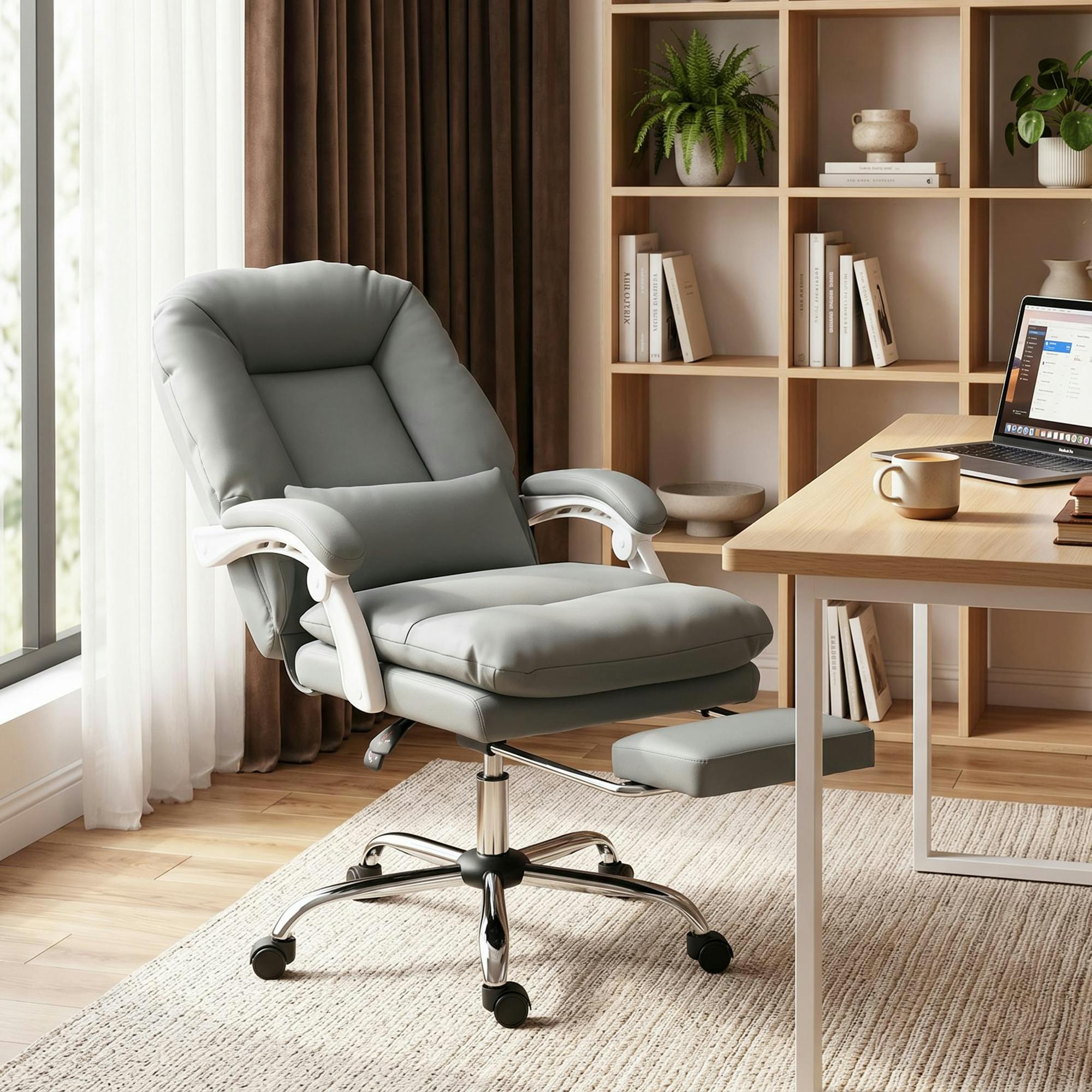 Rackhams Grey Reclining Office Chair, Desk Chair With Lumbar Support