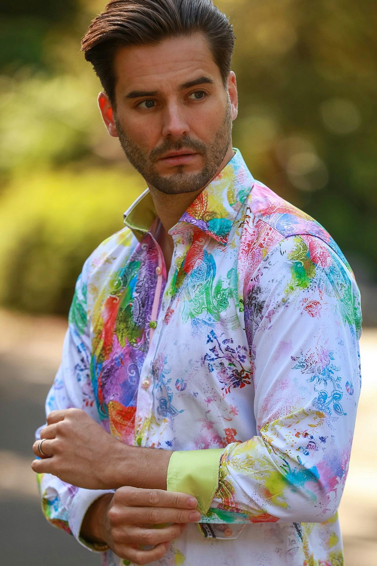 Claudio Lugli White/Green/Coral The Eden Drift Print Shirt - 4XL