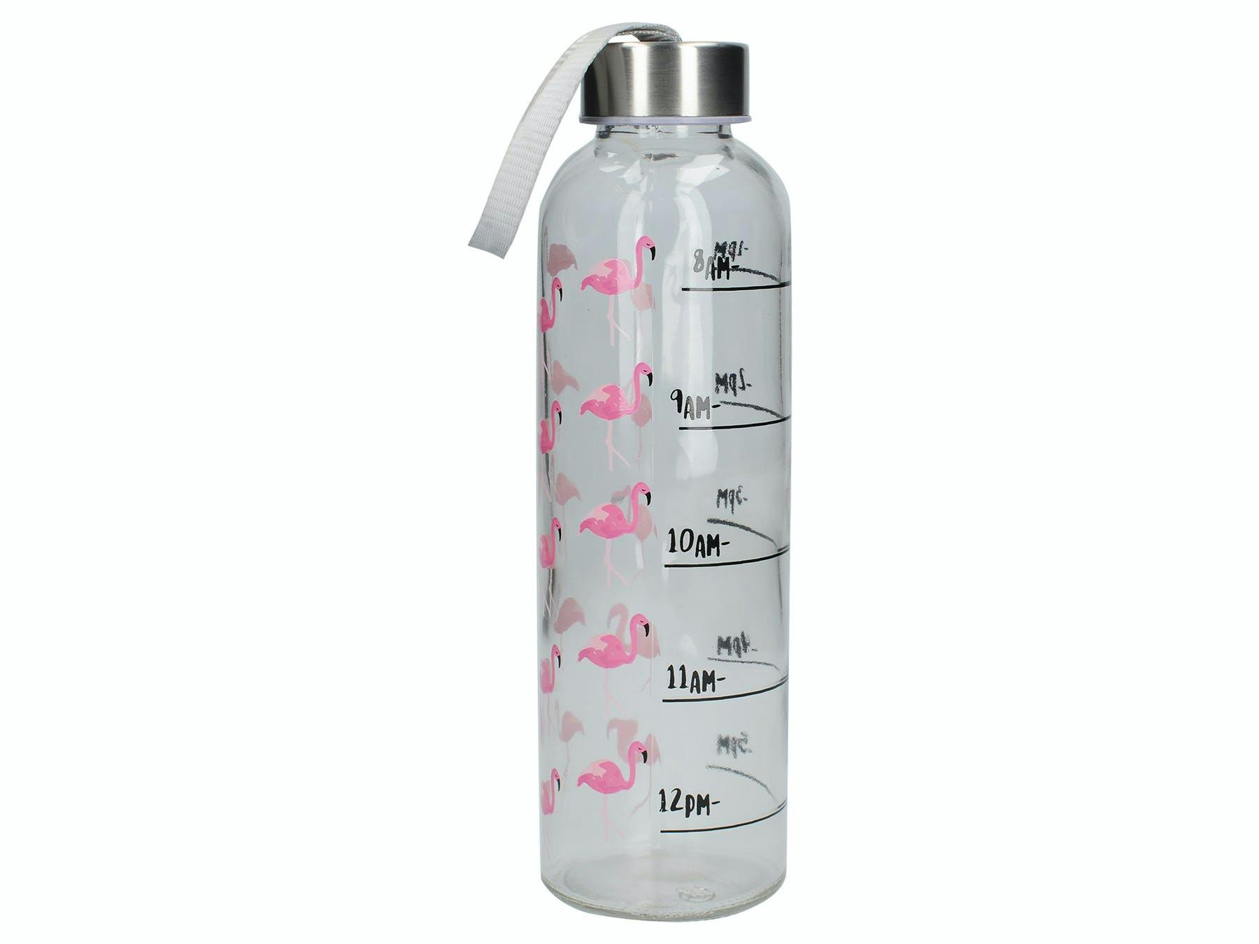 Rackhams Pink Ava & I Flamingo 500Ml Glass Bottle - Transparent - Glass - Water Bottle