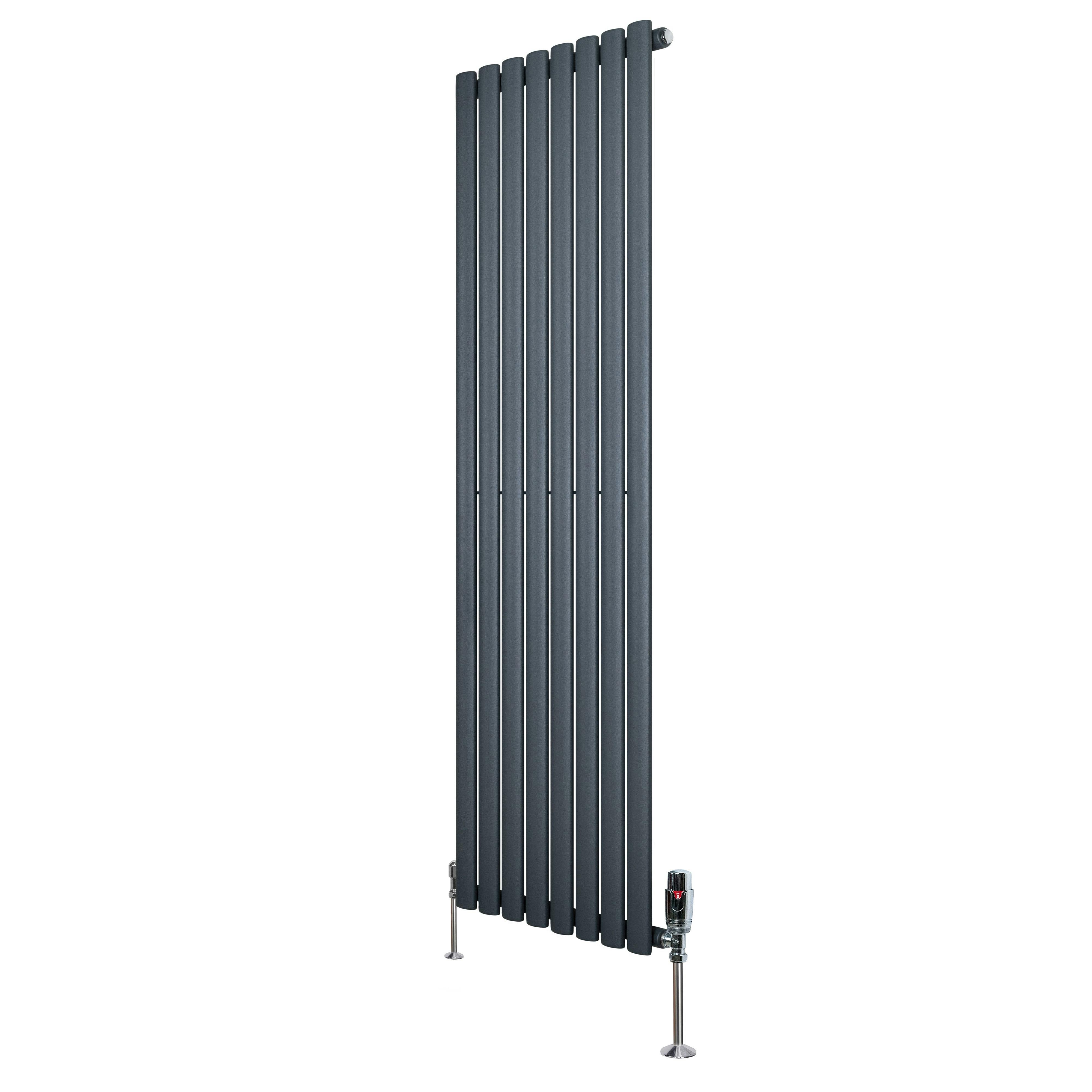 Monstershop Anthracite/Grey Oval Single Column Radiator & Valves – 1600Mm X 480Mm –