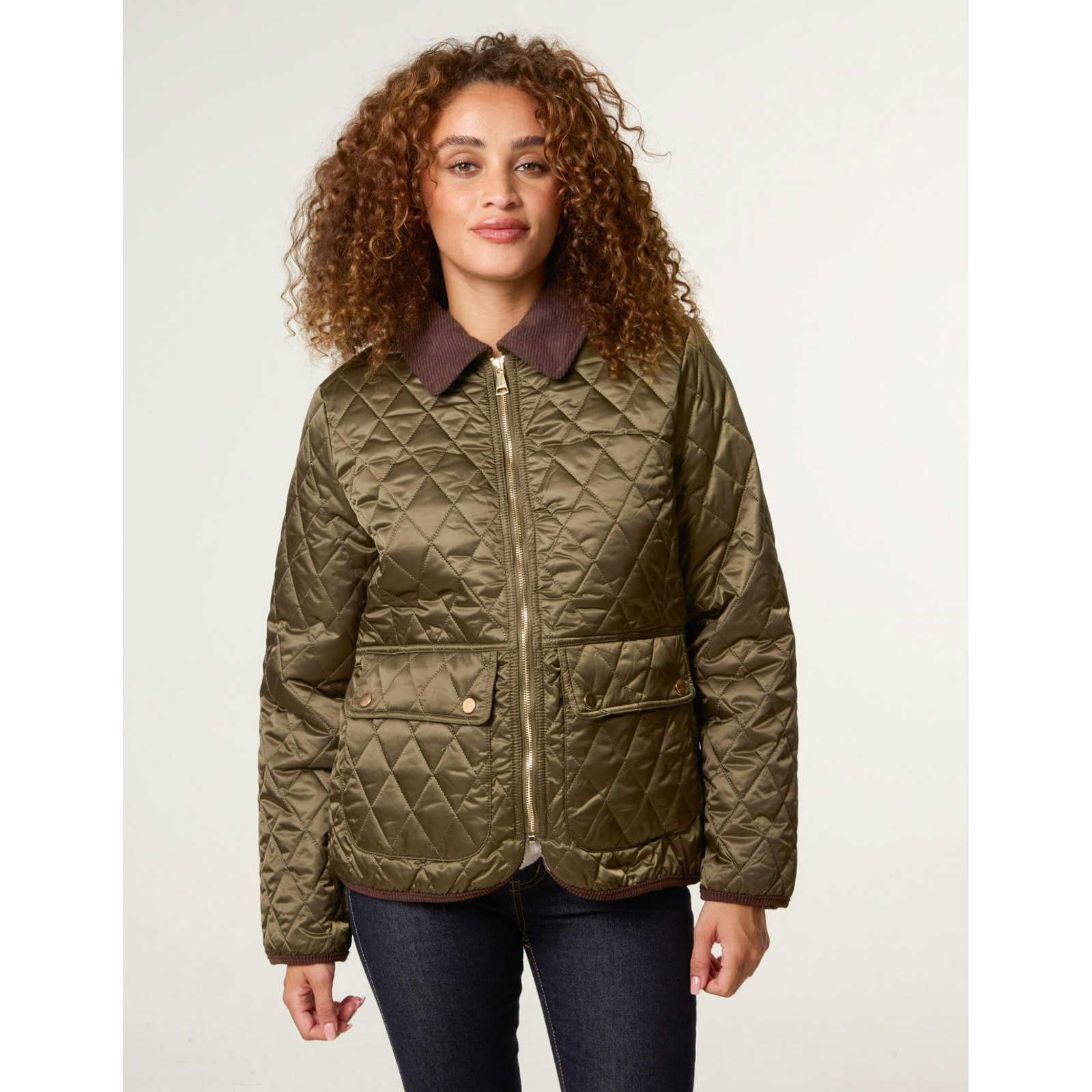 Blue Vanilla Diamond Quilted Cord Collar Coat - L - Khaki