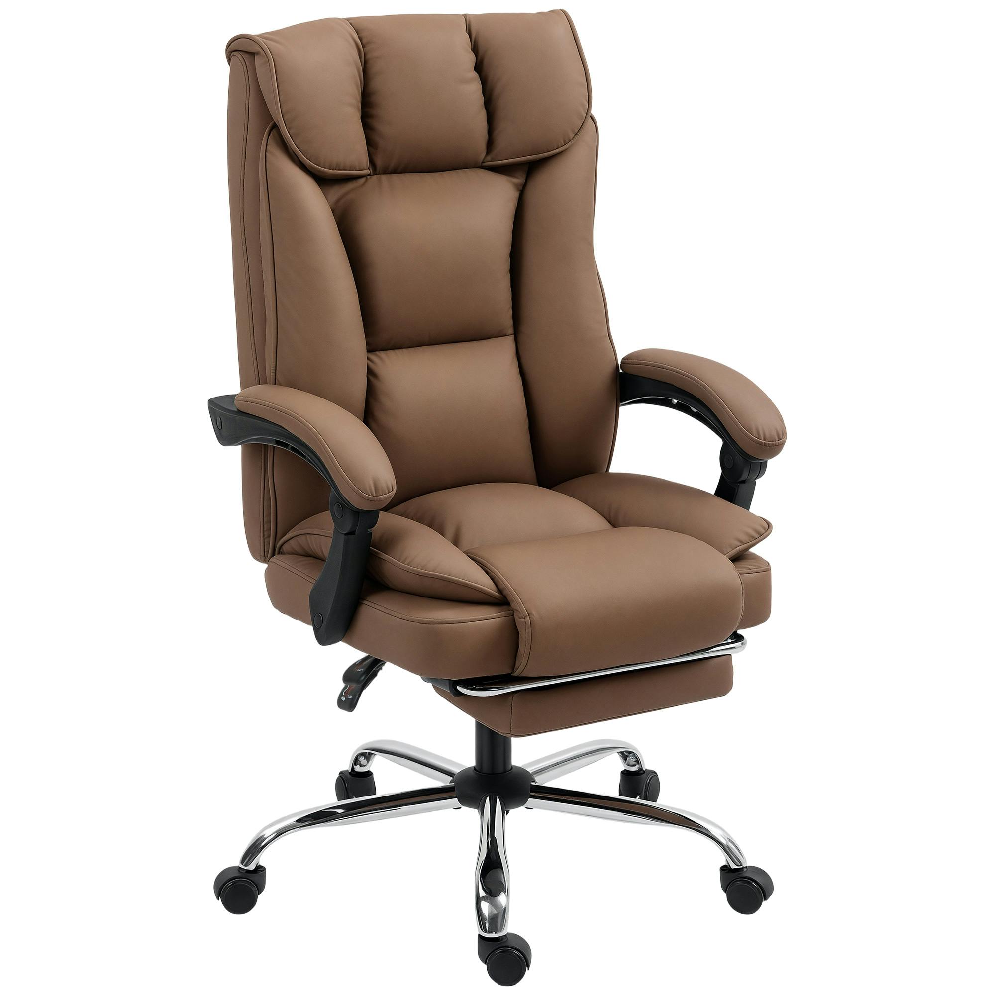 Rackhams Brown Pet-Friendly Leather Recliner Computer Chair With Footrest,